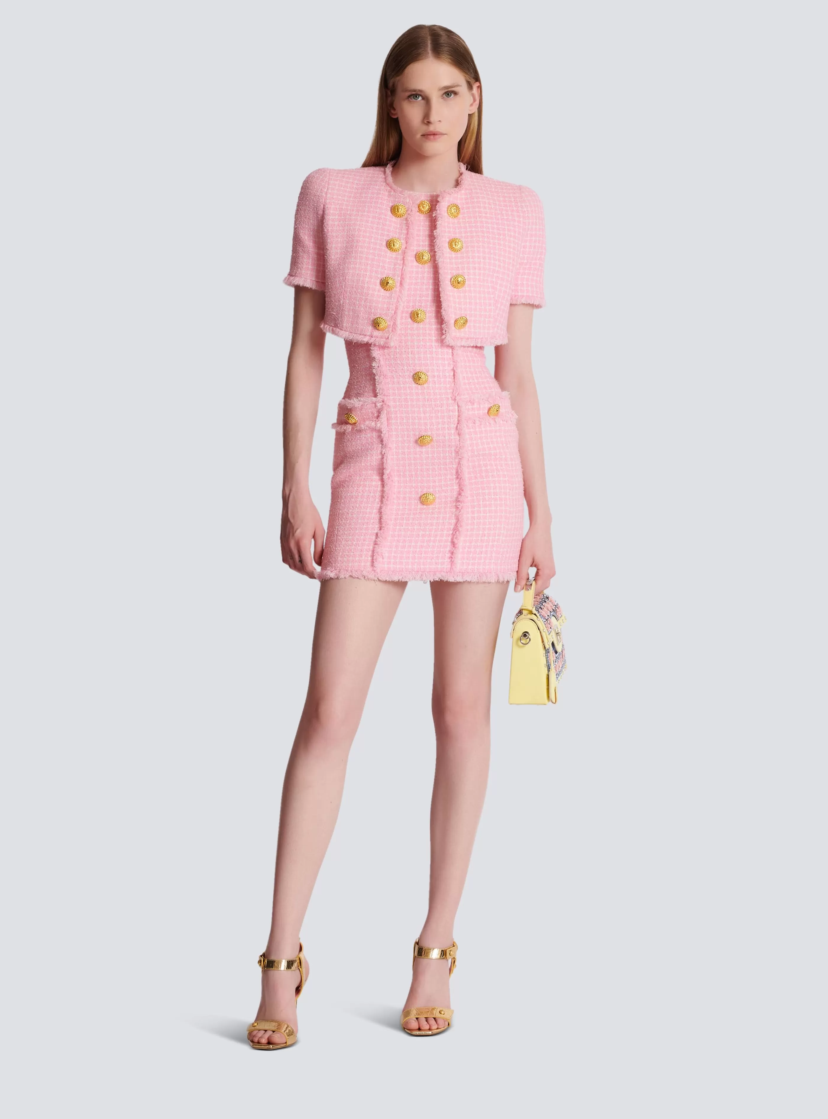 Balmain Giacche E Blazer-Gingham Tweed Jacket pink