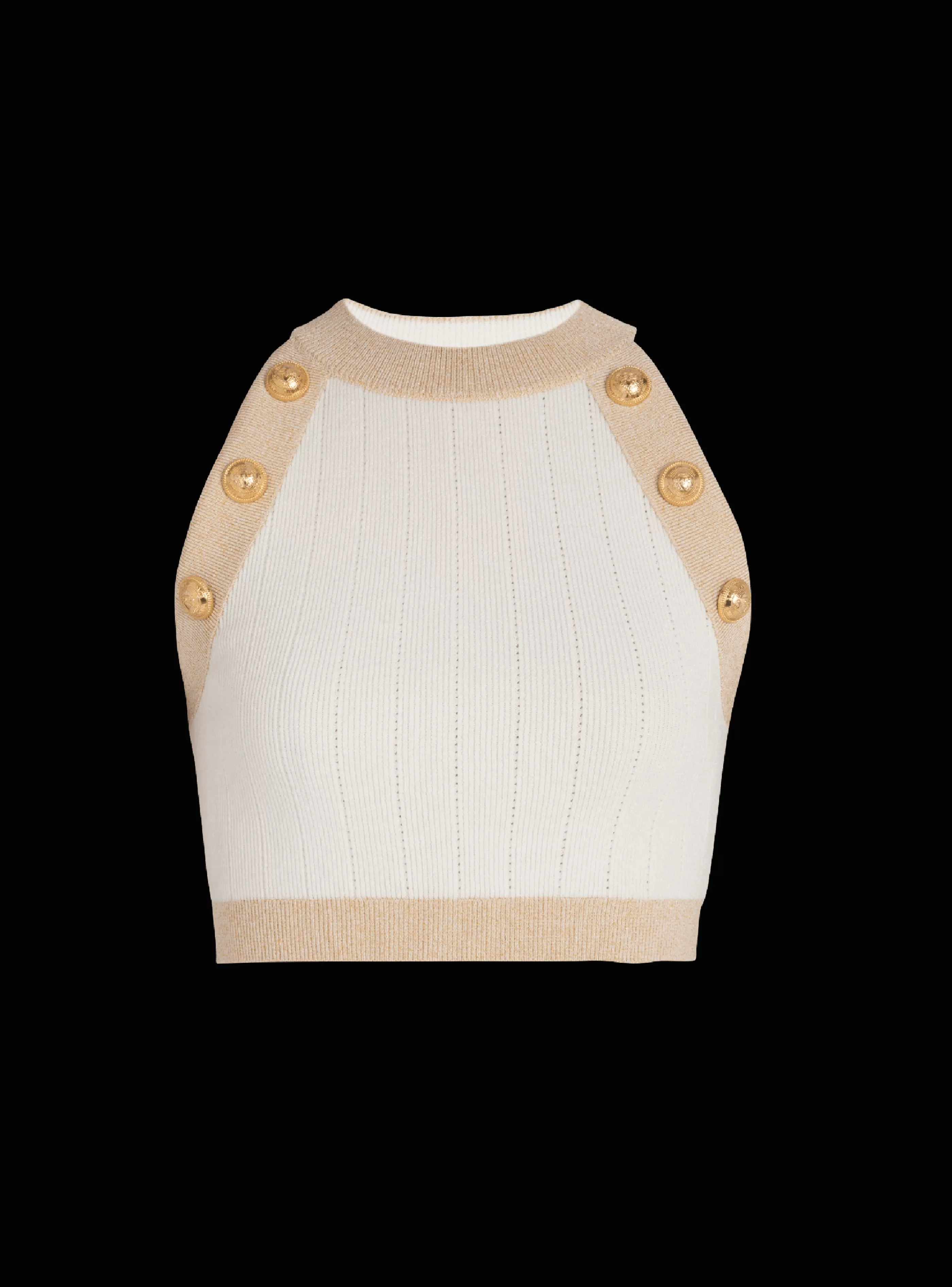 Balmain Maglieria | Top E Camicie-Gold-trimmed Knit Crop Top white