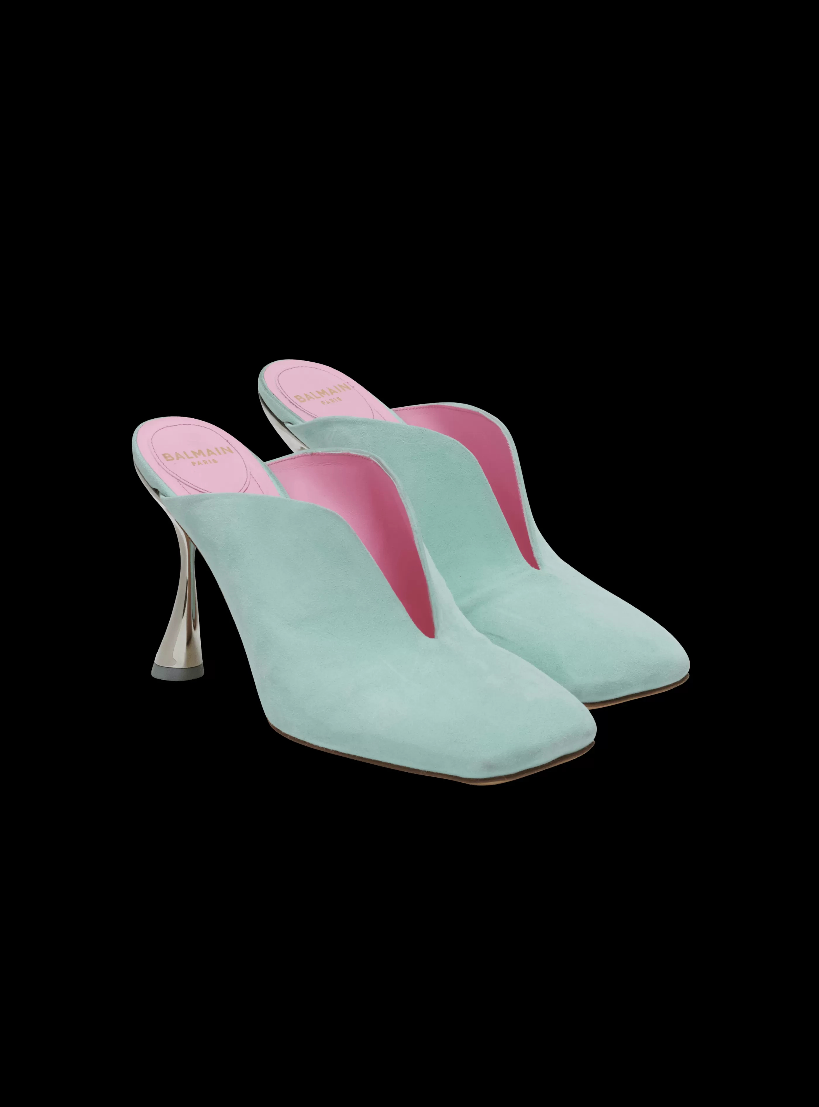 Balmain Scarpe Col Tacco Alto-Heeled Eden Mules In Suede Leather blue