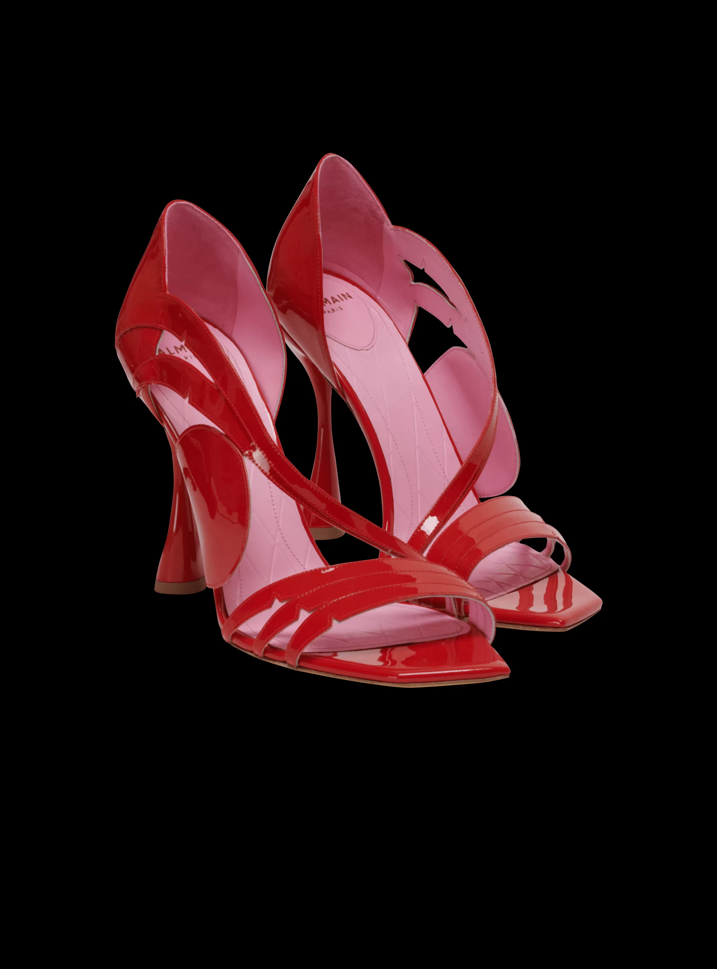 Balmain Scarpe Col Tacco Alto-Heeled Eden Sandals In Patent Leather red