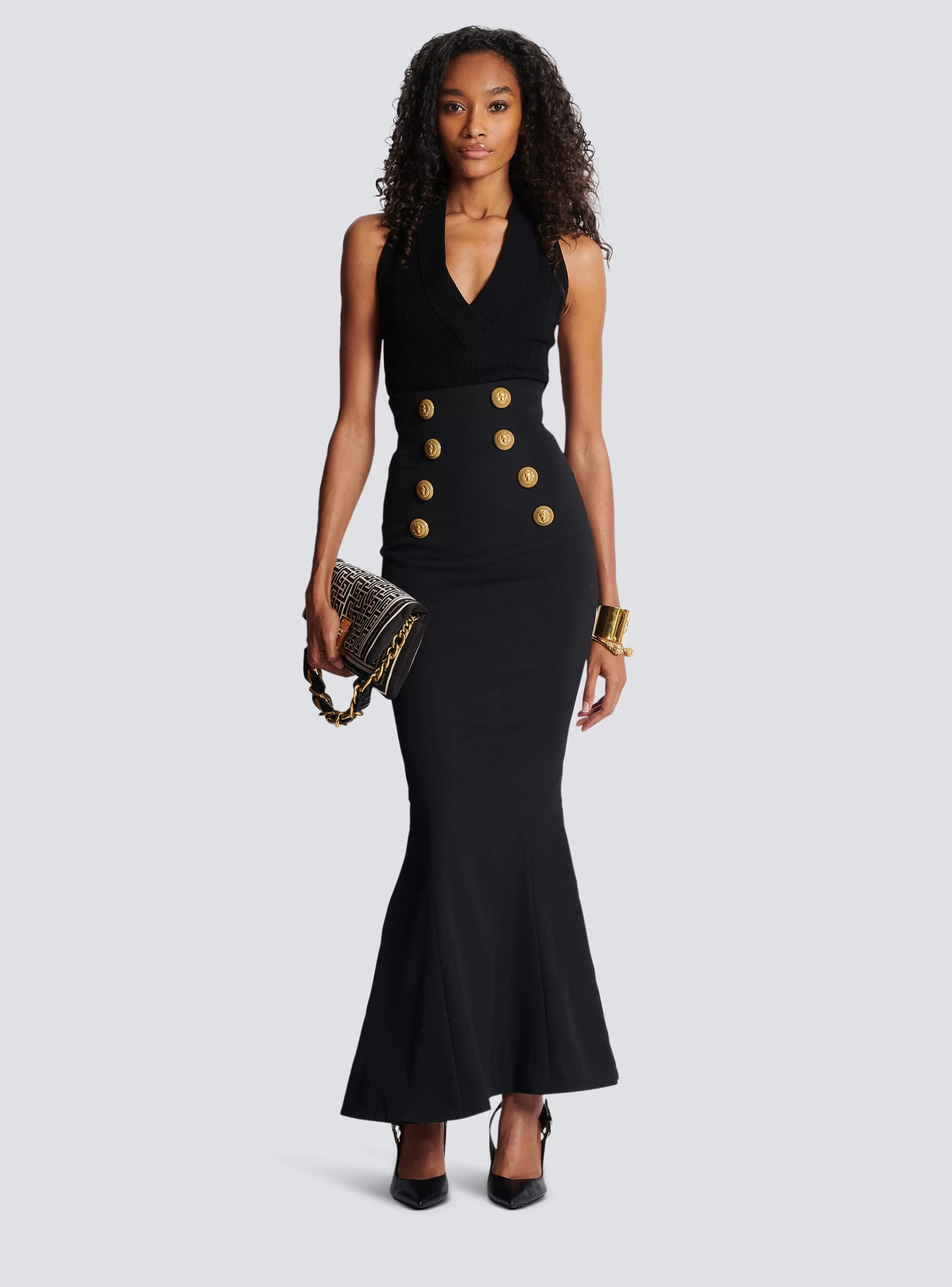 Balmain Gonne-High-waisted Long Skirt With Buttons black