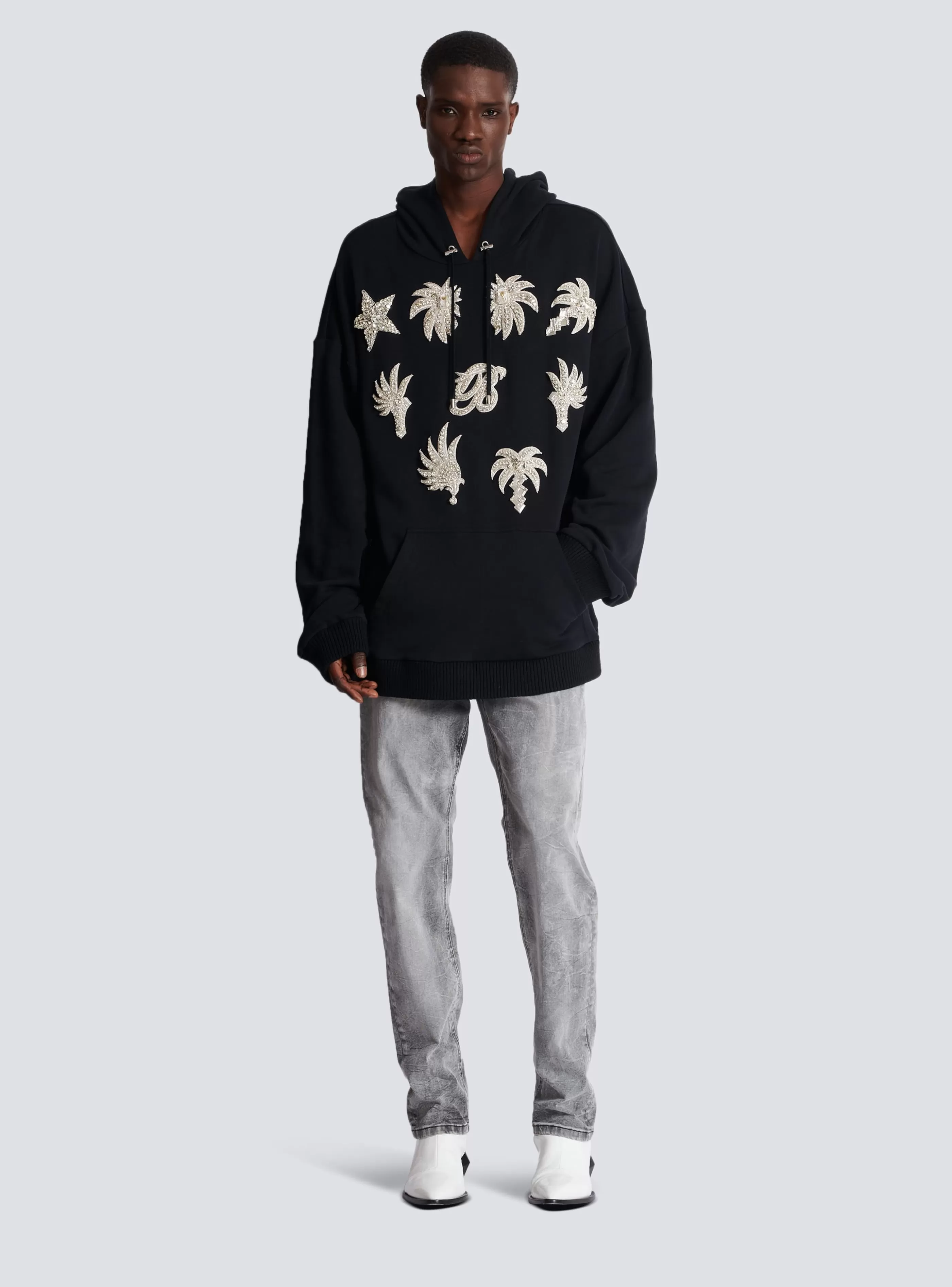 Balmain Felpe-Hoodie With Embroidered Badges black