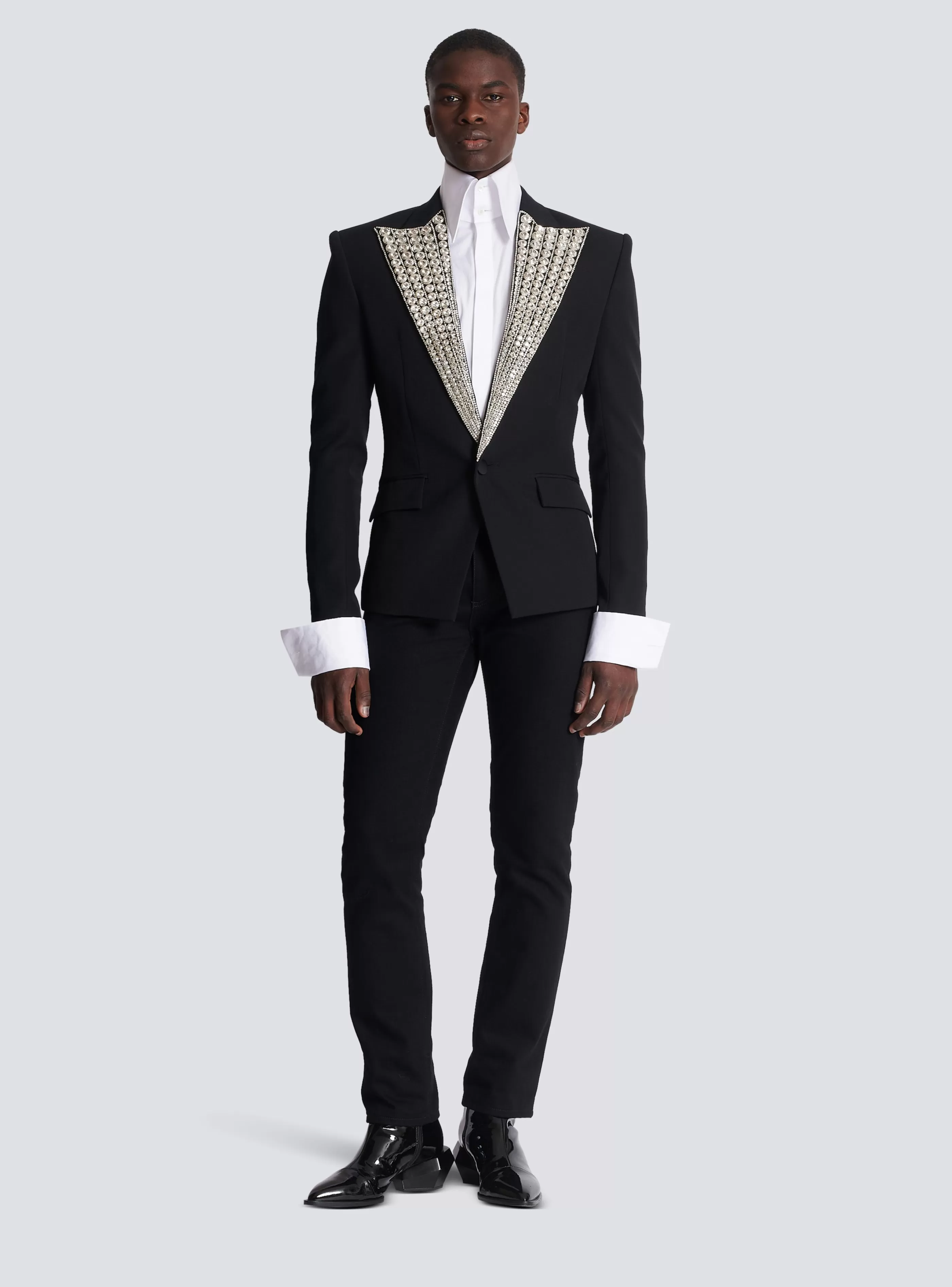 Balmain Giacche E Blazers-Jacket With Crystal-embellished Collar silver