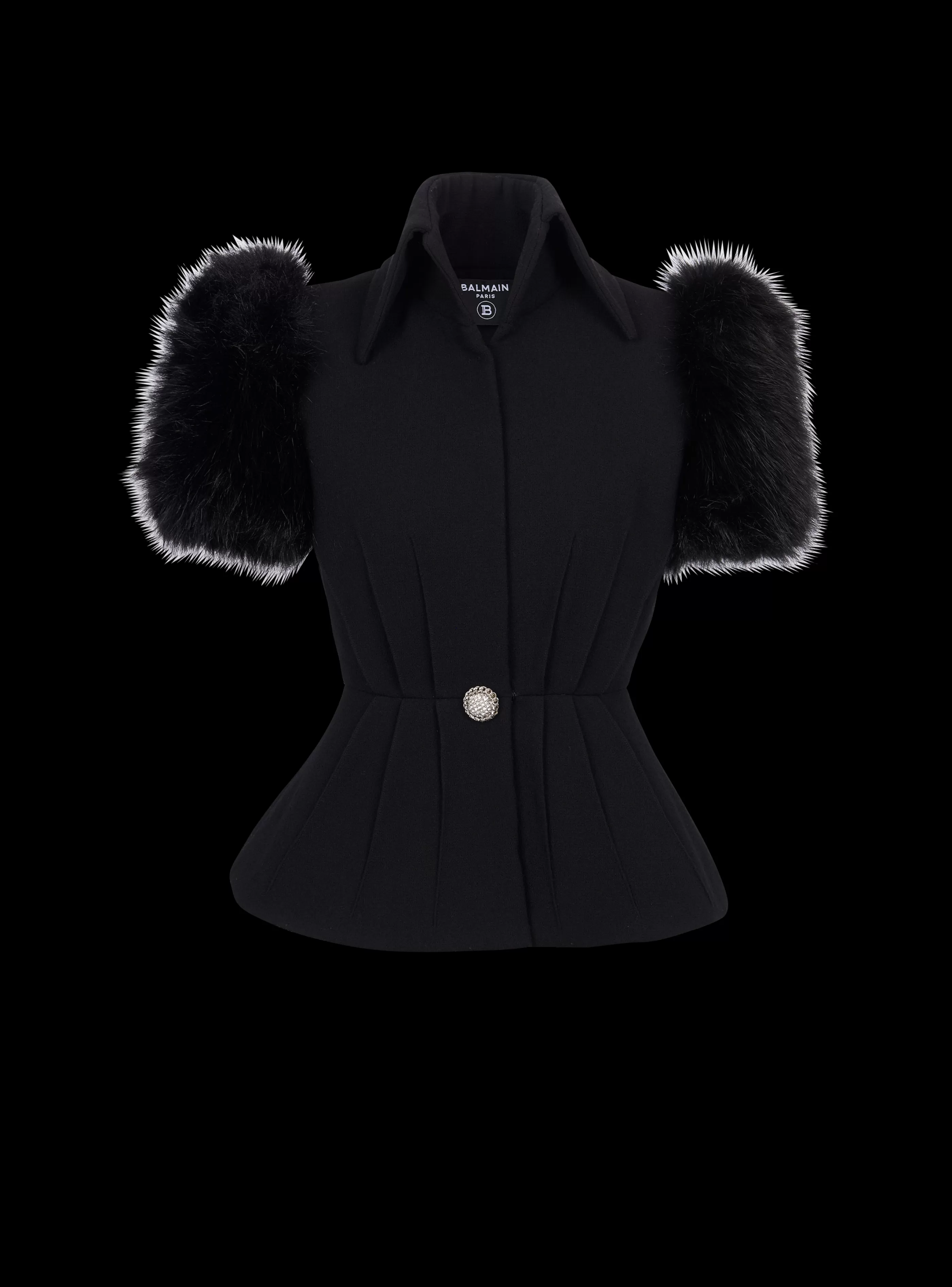 Balmain Giacche E Blazer-Jacket With Short Faux Fur Sleeves black