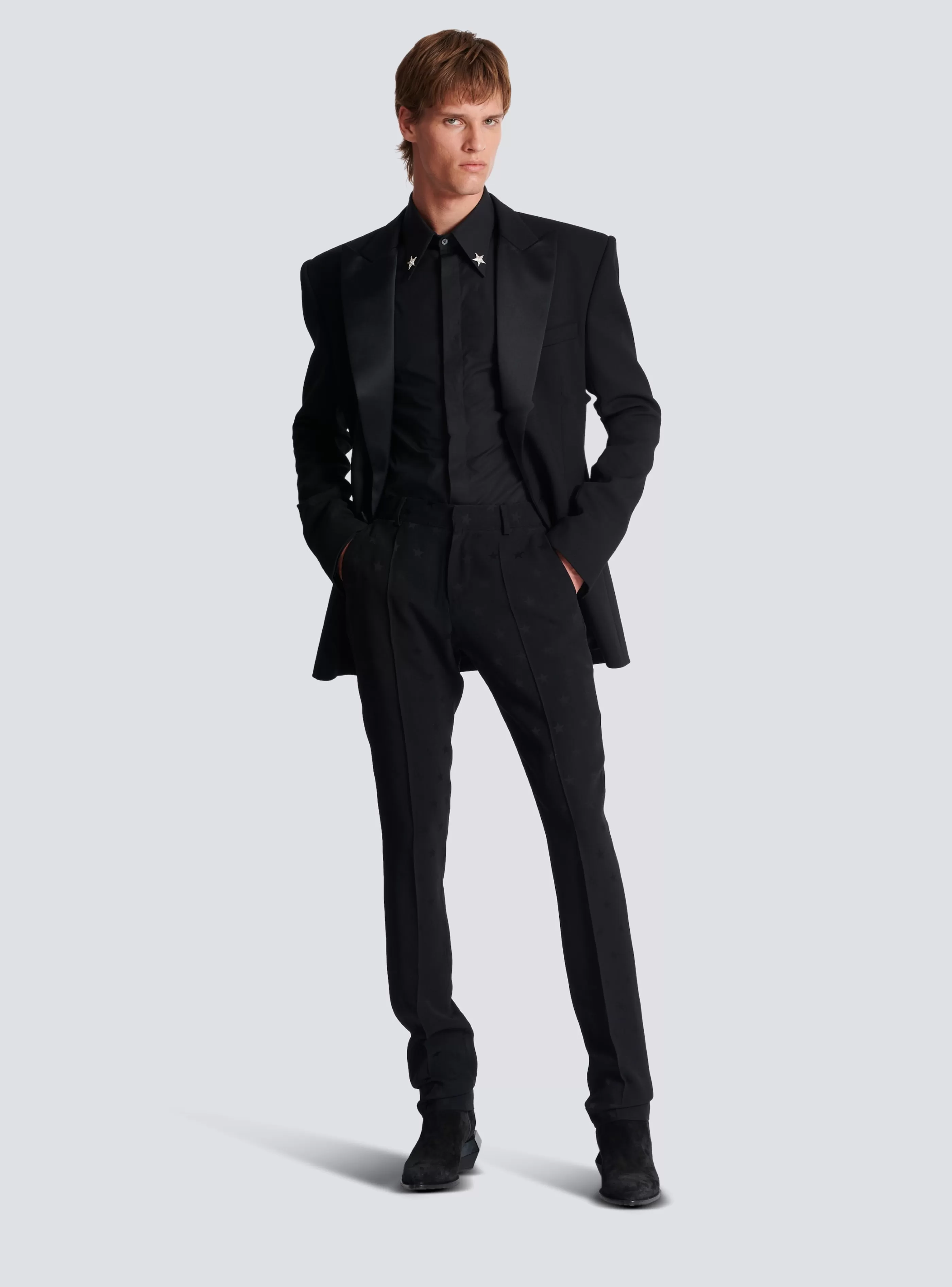 Balmain Pantaloni E Pantaloncini-Jacquard Crepe Trousers With Stars black