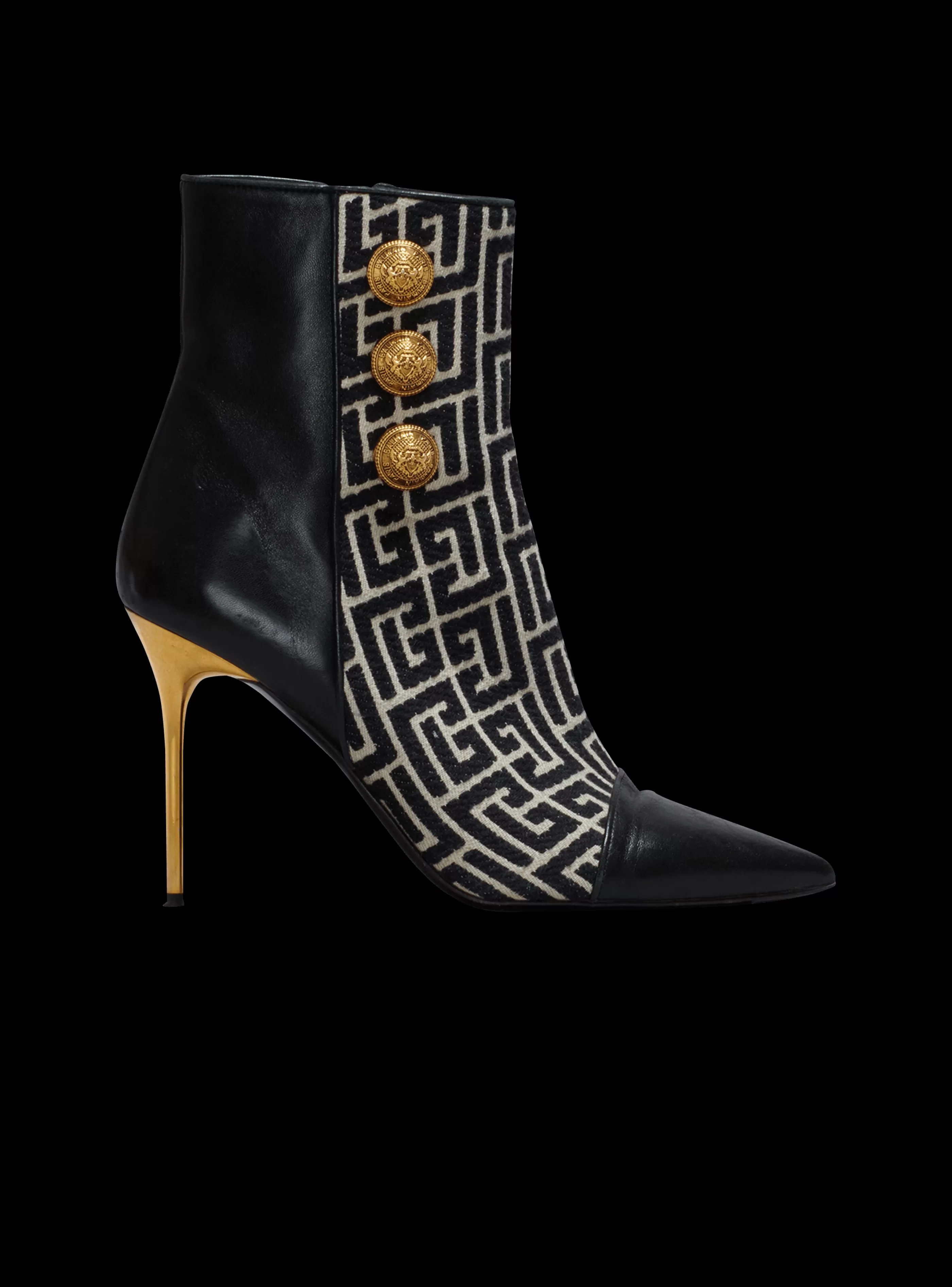 Balmain Stivali-Jacquard Monogram And Leather Roni Ankle Boots black