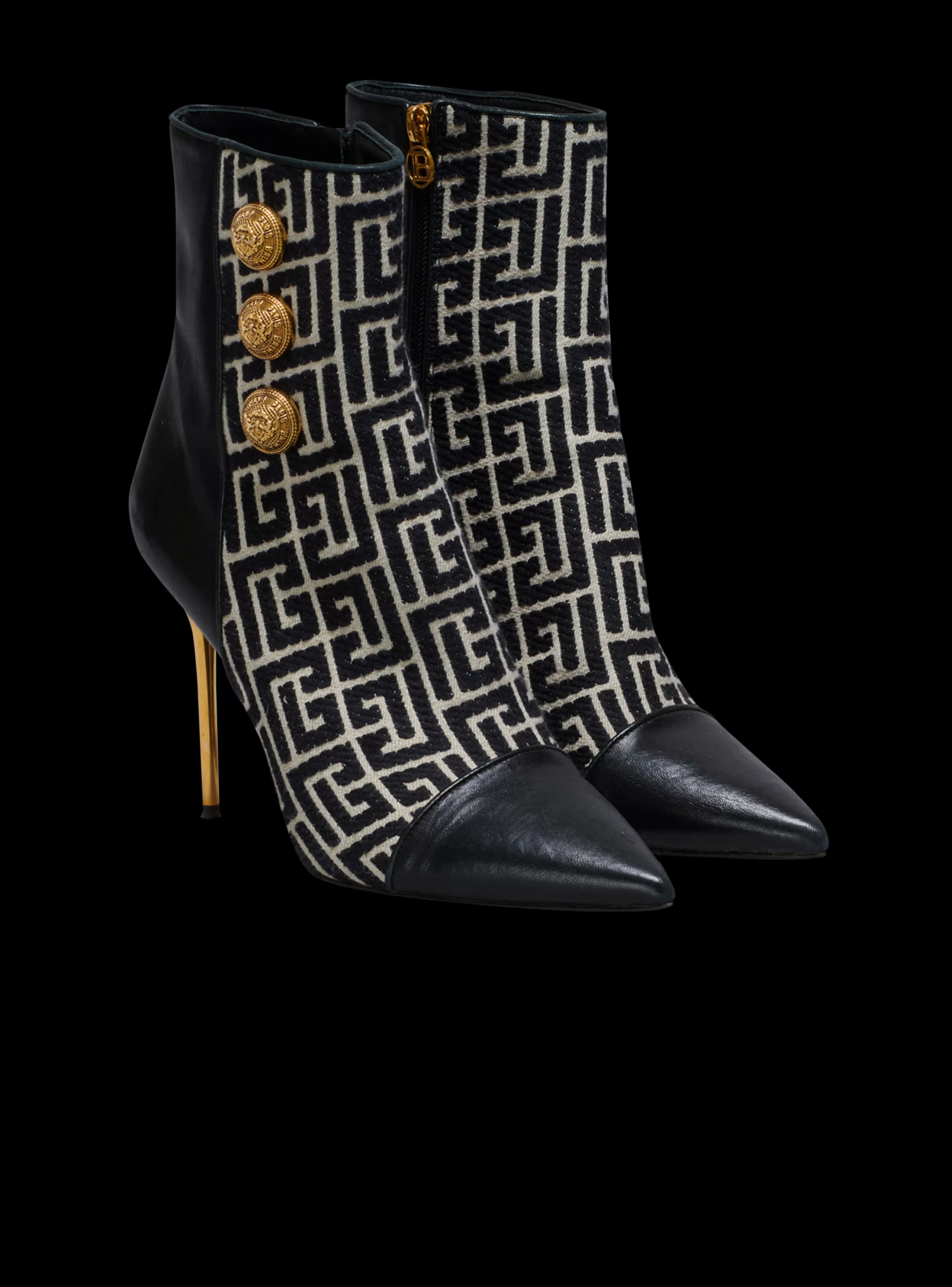 Balmain Stivali-Jacquard Monogram And Leather Roni Ankle Boots black