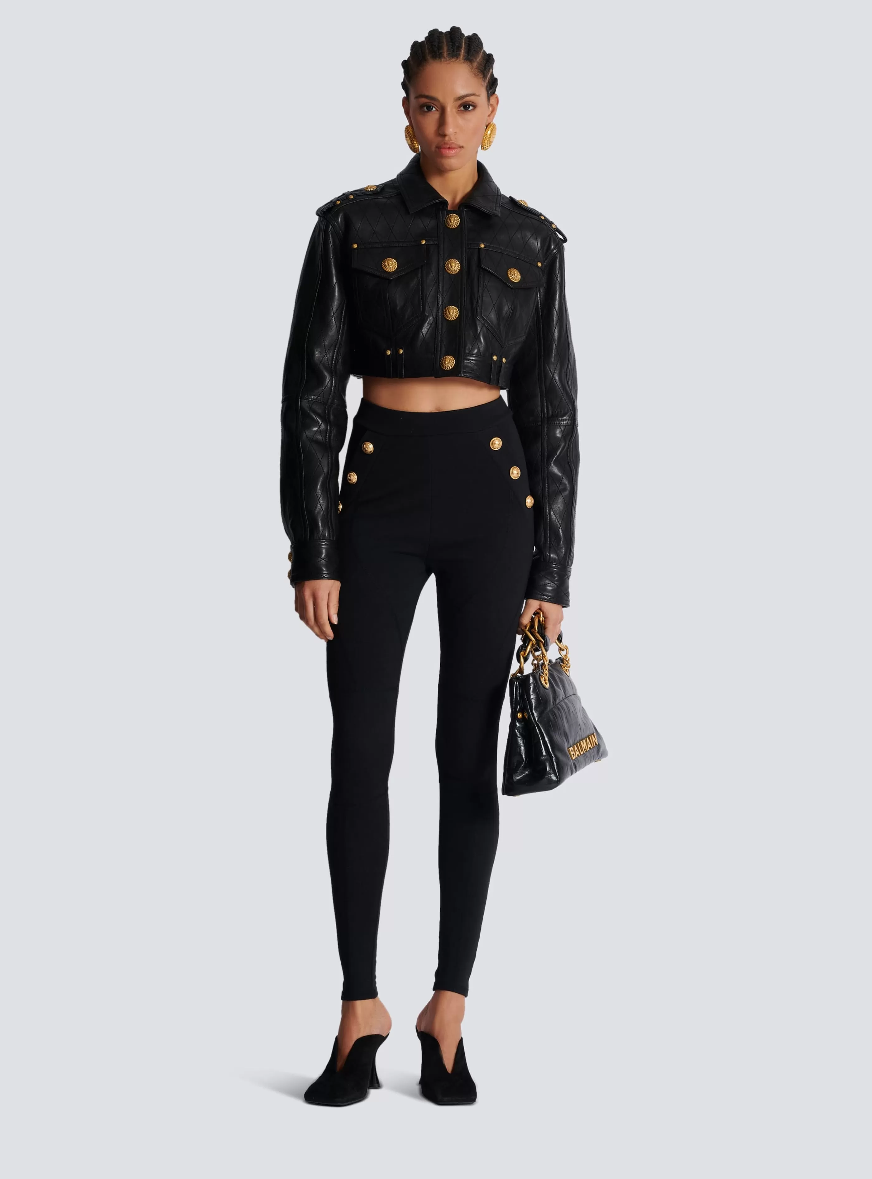 Balmain Pantaloni E Pantaloncini-Jersey Leggings With 6 Buttons black
