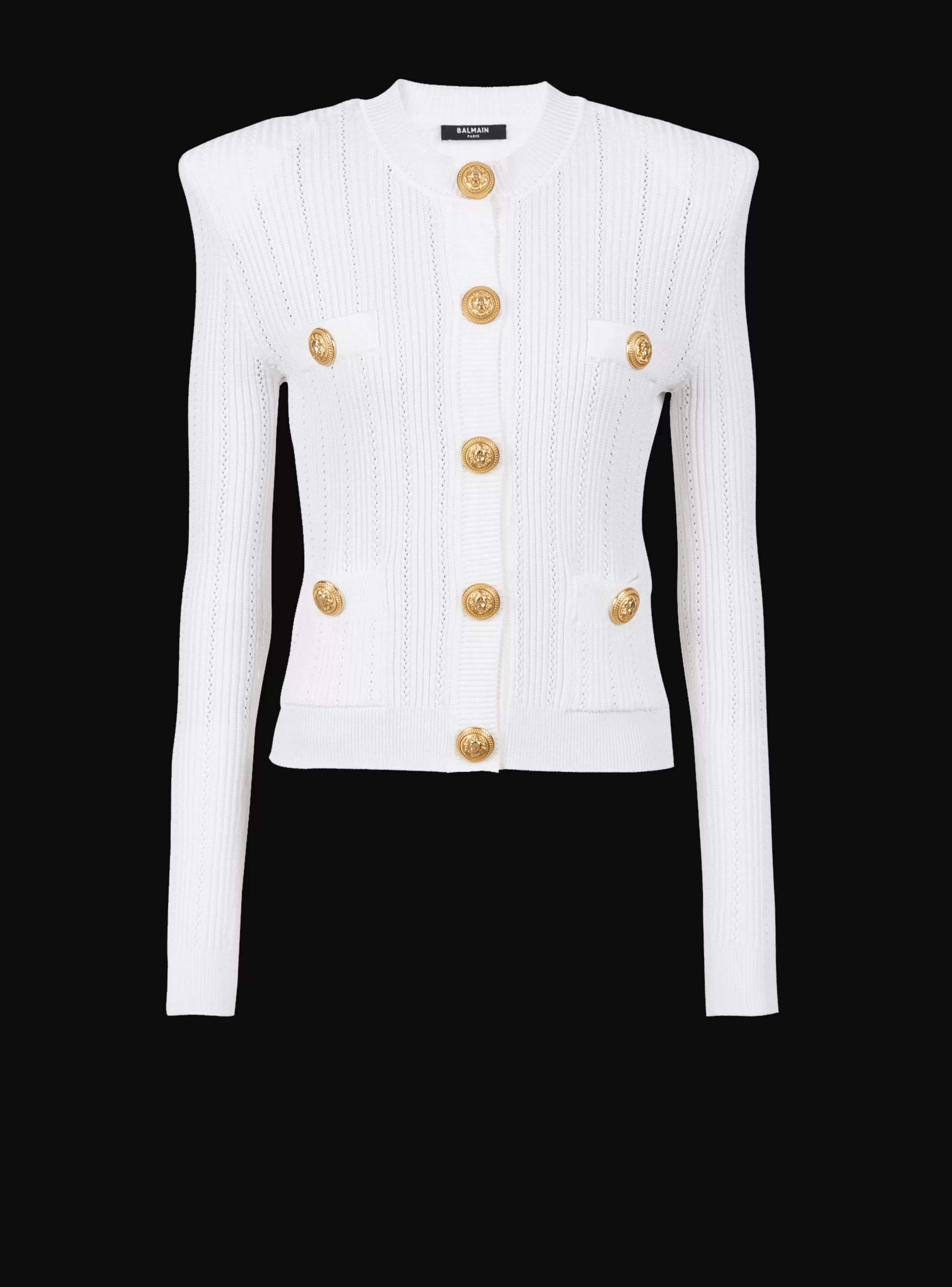 Balmain Maglieria-Knit Cardigan With Gold Buttons white