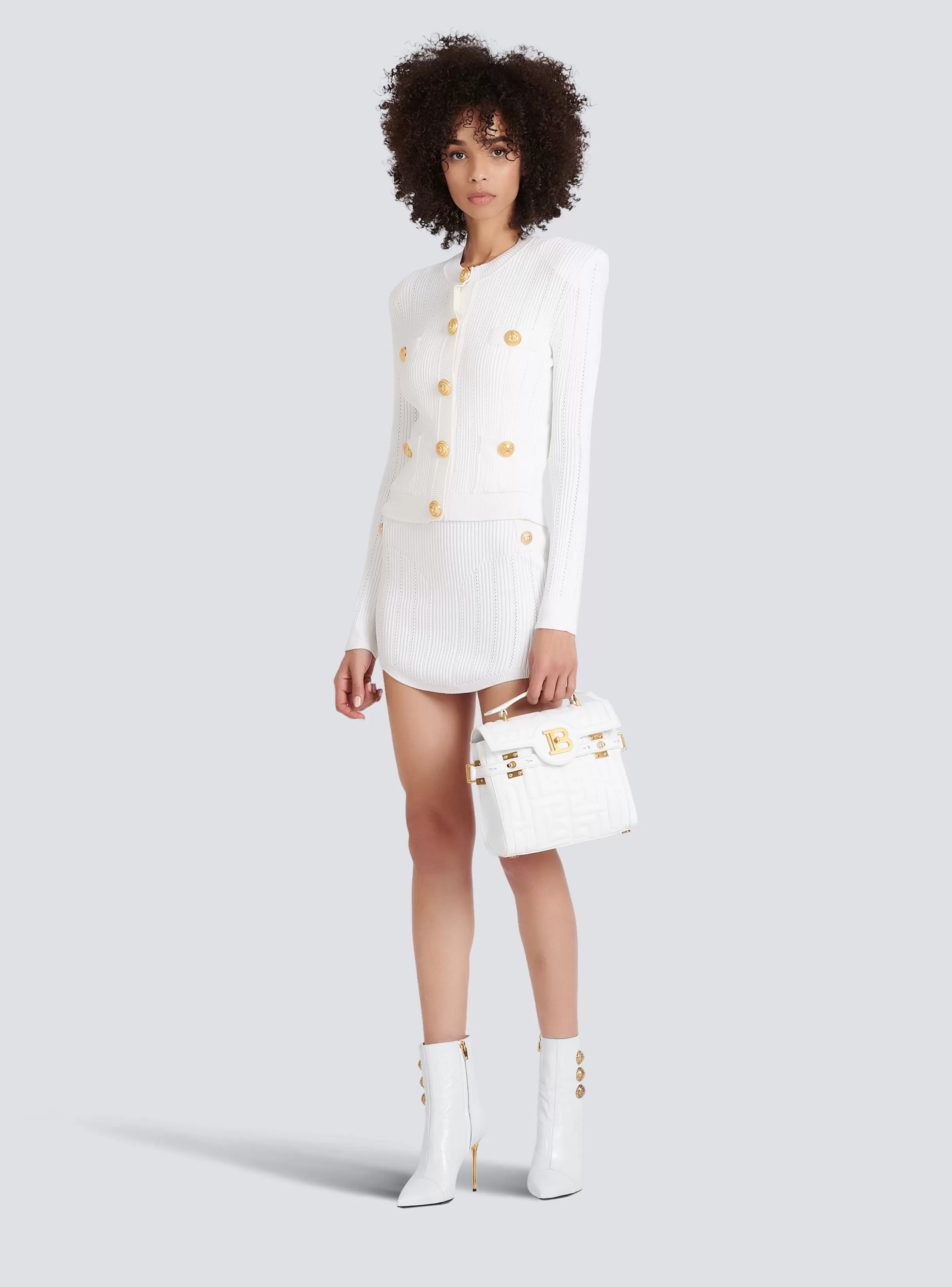 Balmain Maglieria-Knit Cardigan With Gold Buttons white