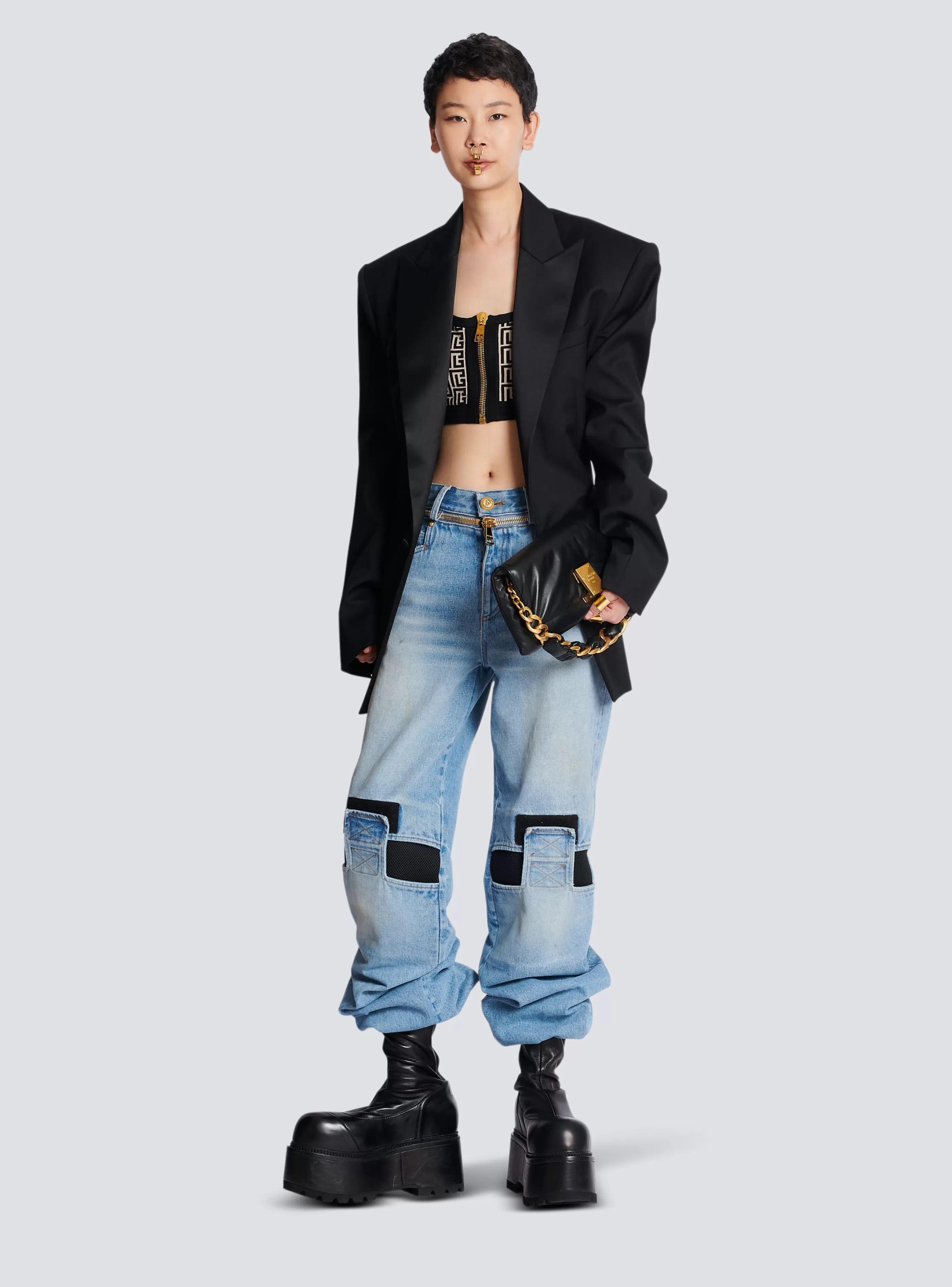 Balmain Maglieria | Top E Camicie-Knit Crop Top With Monogram black
