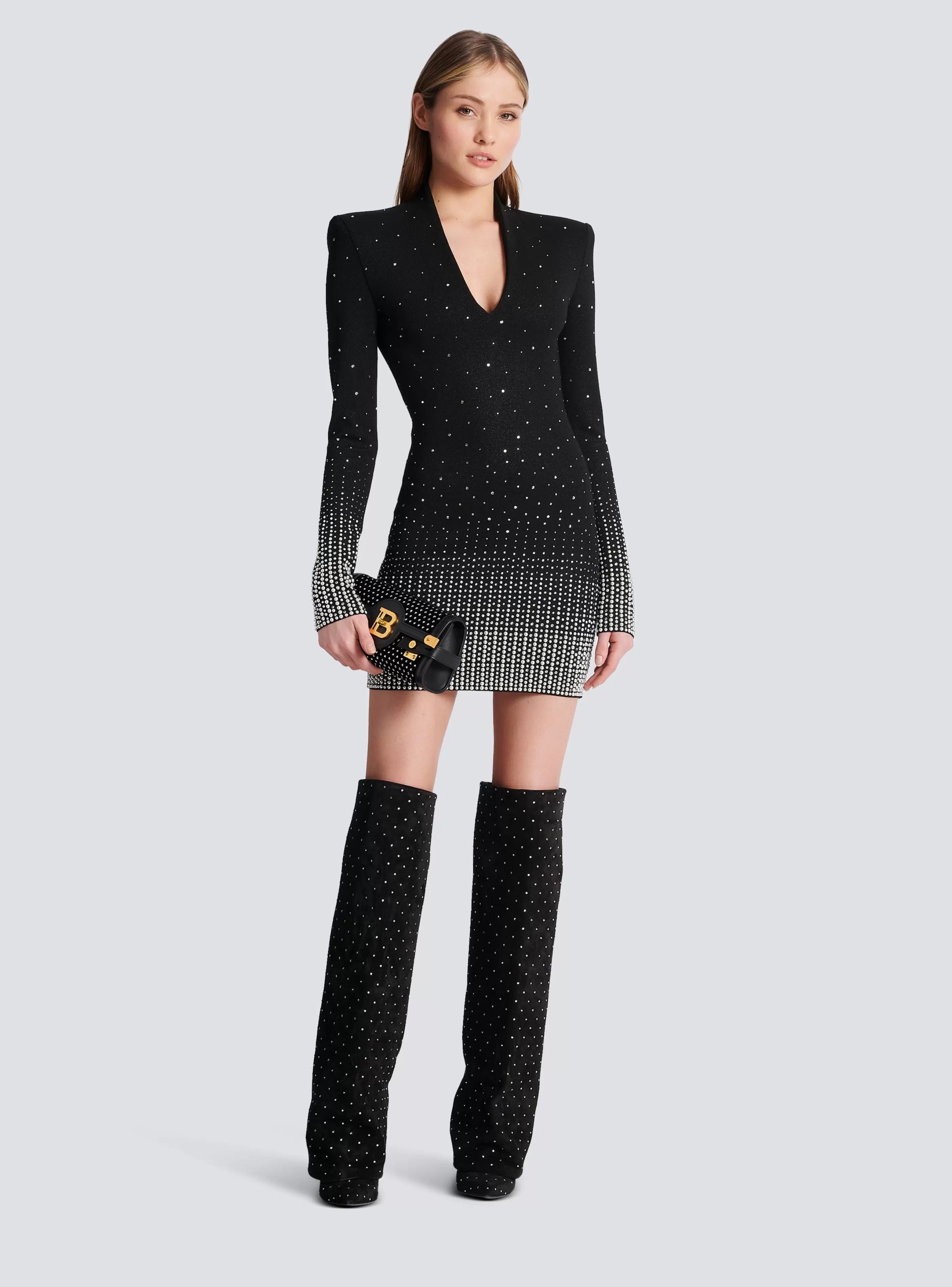 Balmain Maglieria | Abiti-Knit Dress With Pearl And Crystal Embroidery black