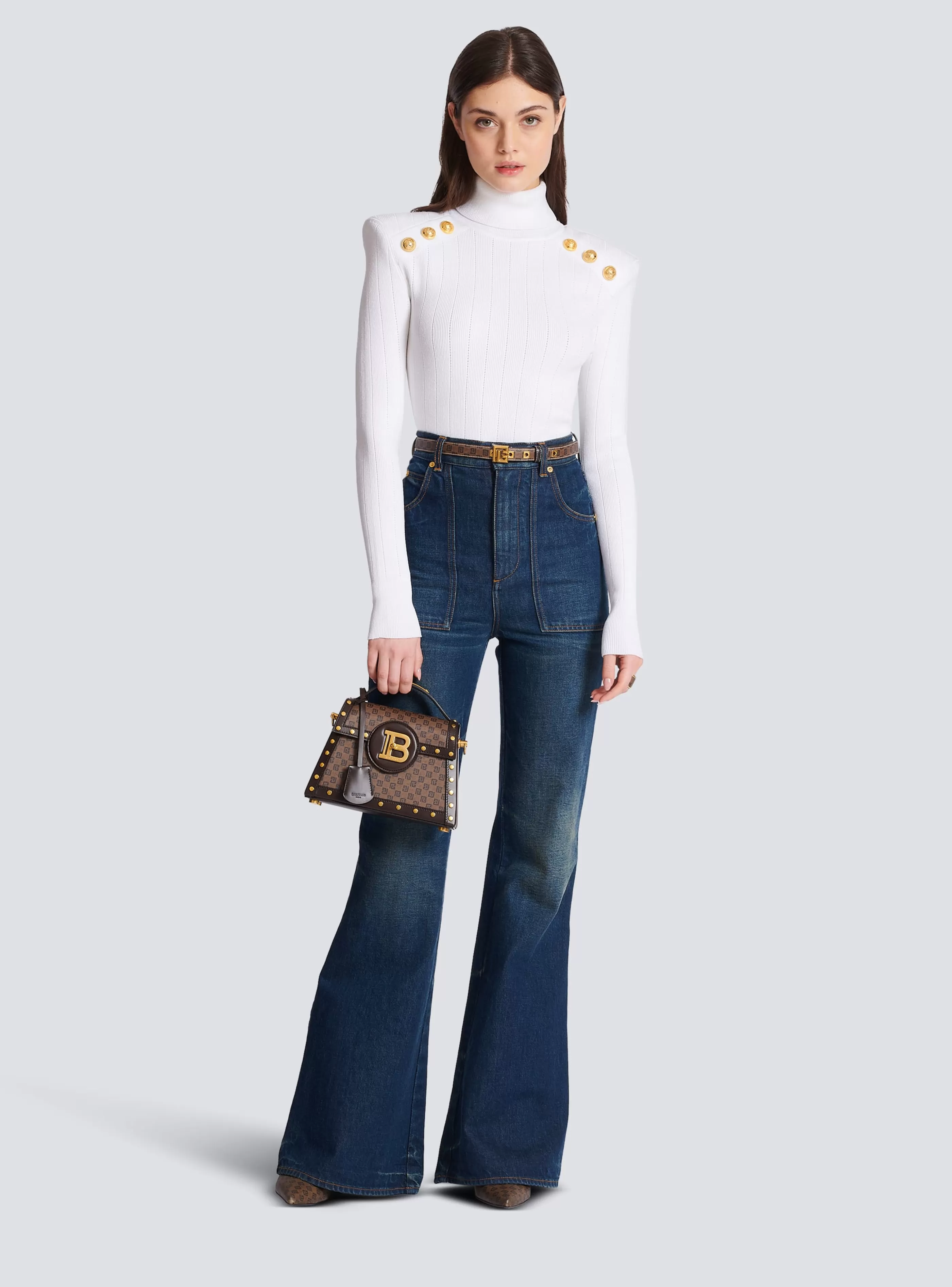 Balmain Maglieria-Knit Jumper With Gold Buttons white