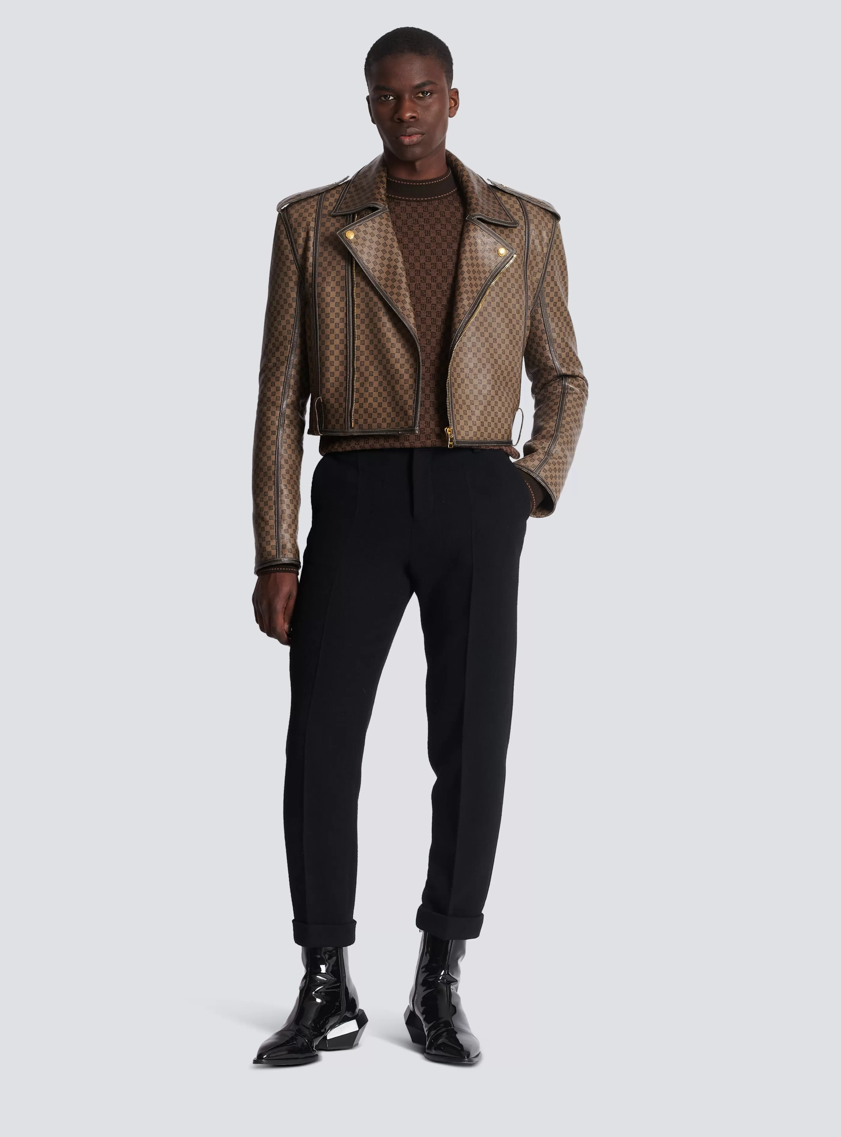 Balmain Maglieria-Knit Jumper With Mini Monogram brown