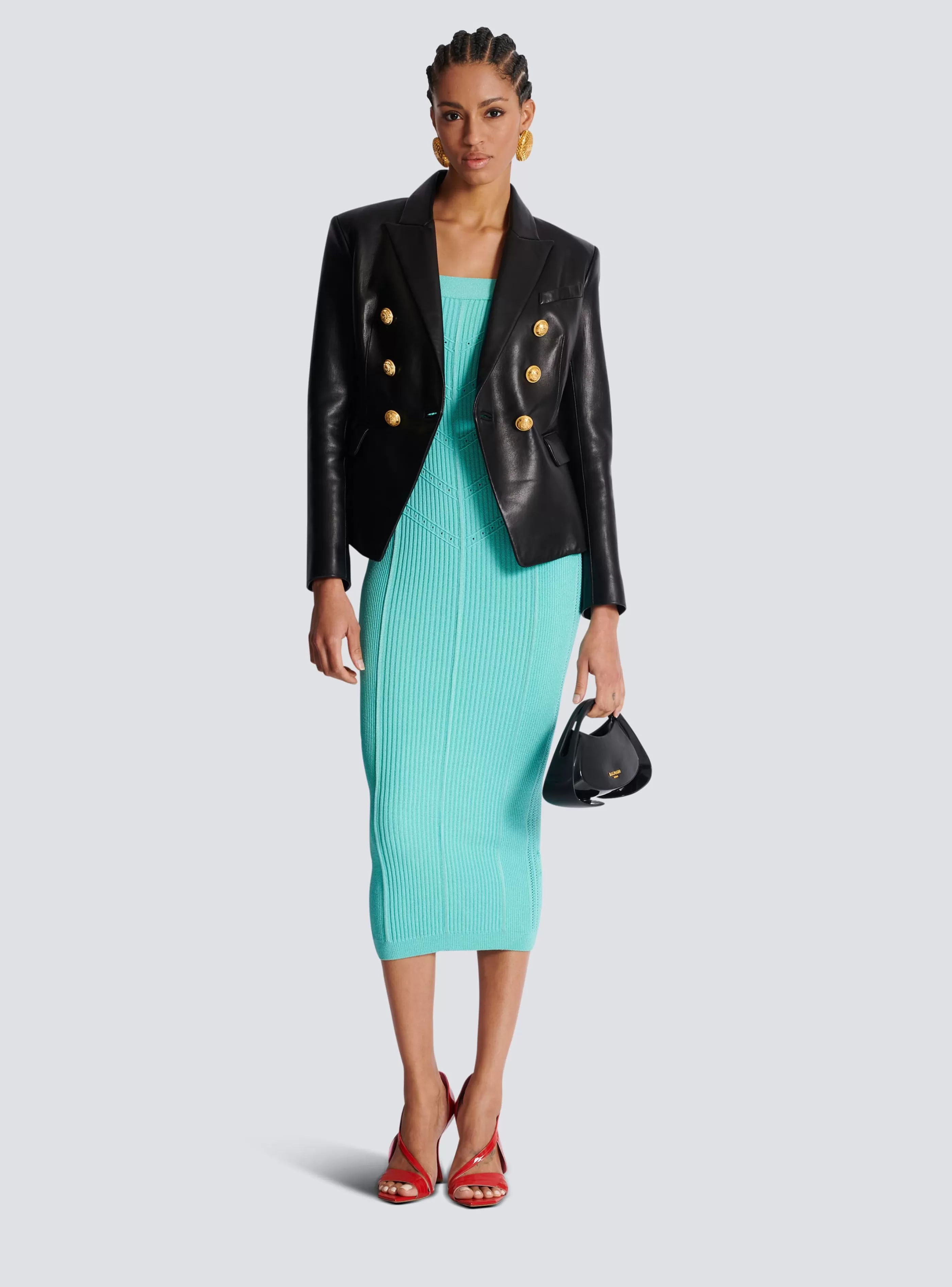 Balmain Abiti-Knit Midi Dress With Double Straps blue