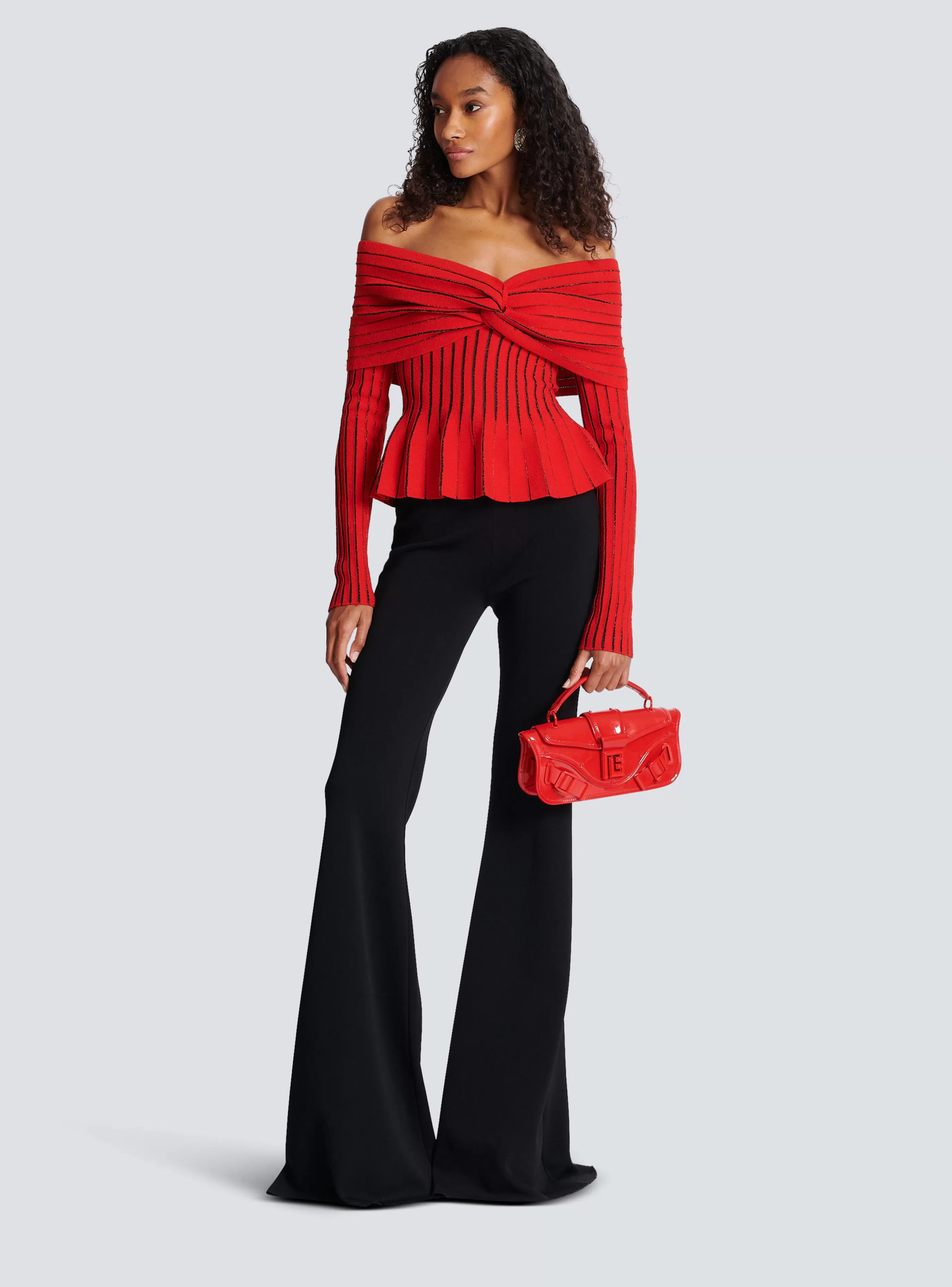 Balmain Maglieria | Top E Camicie-Knotted Off-the-shoulder Top red