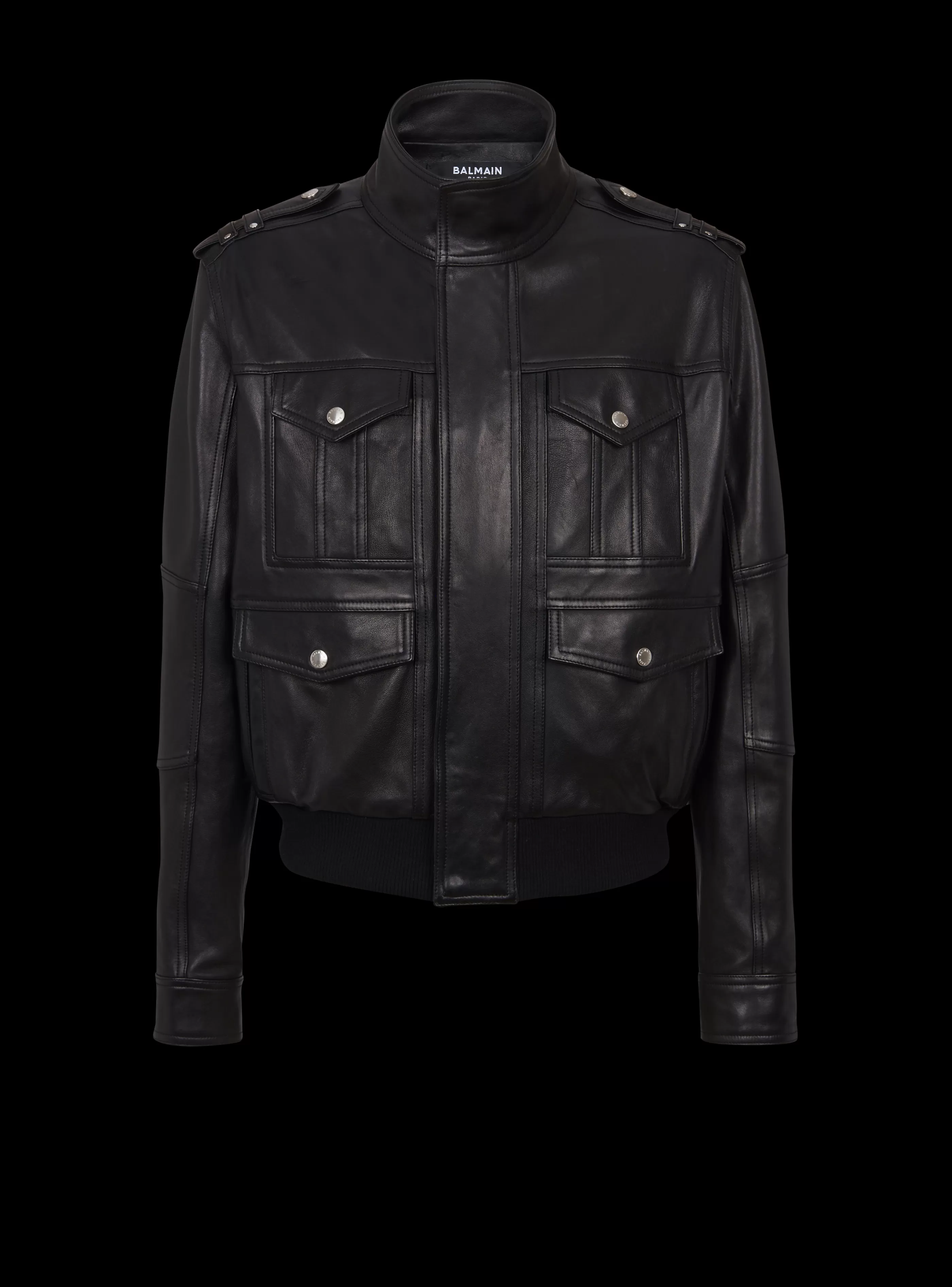 Balmain Capispalla-Lambskin Leather Jacket With 4 Pockets black