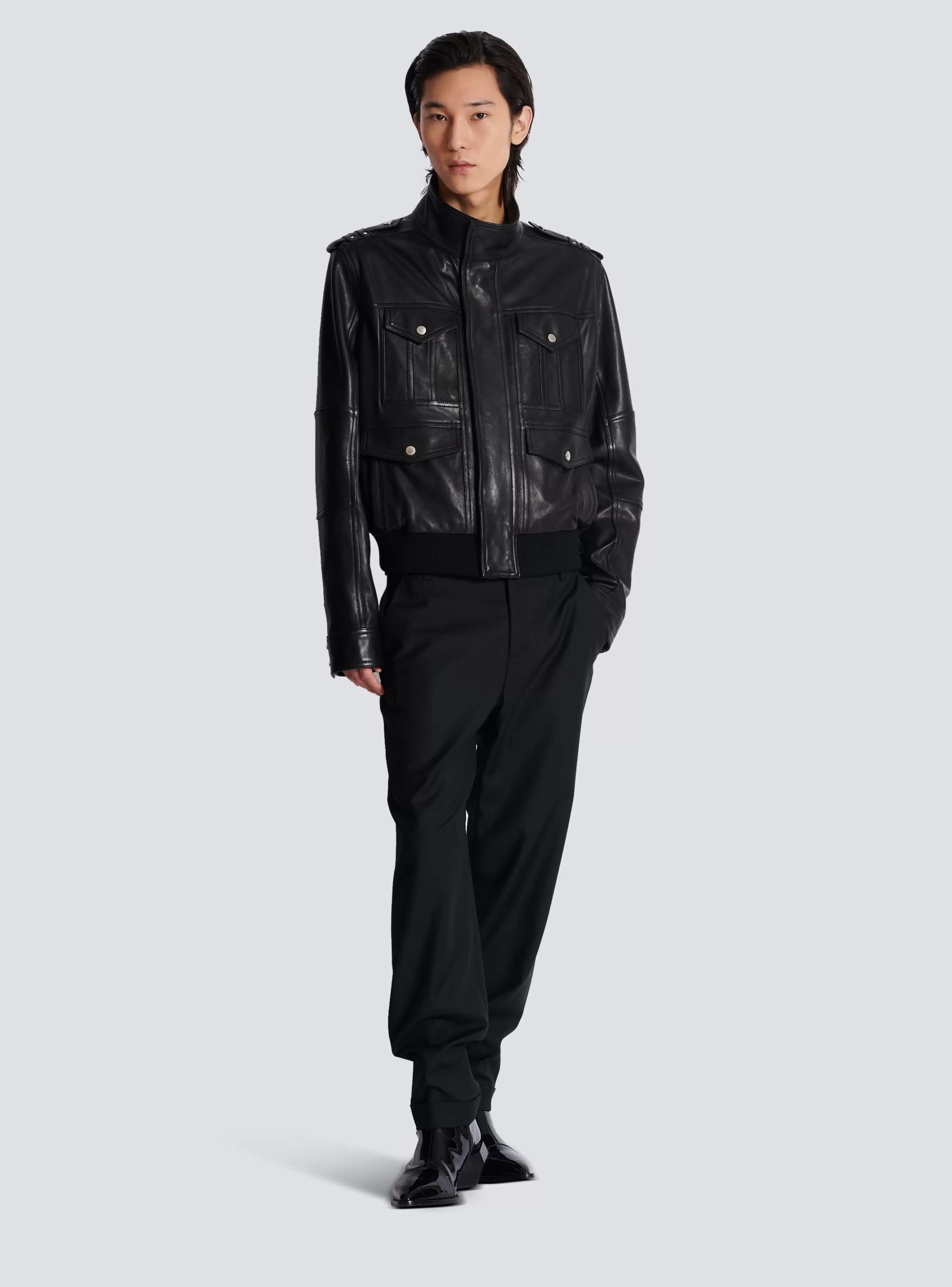Balmain Capispalla-Lambskin Leather Jacket With 4 Pockets black