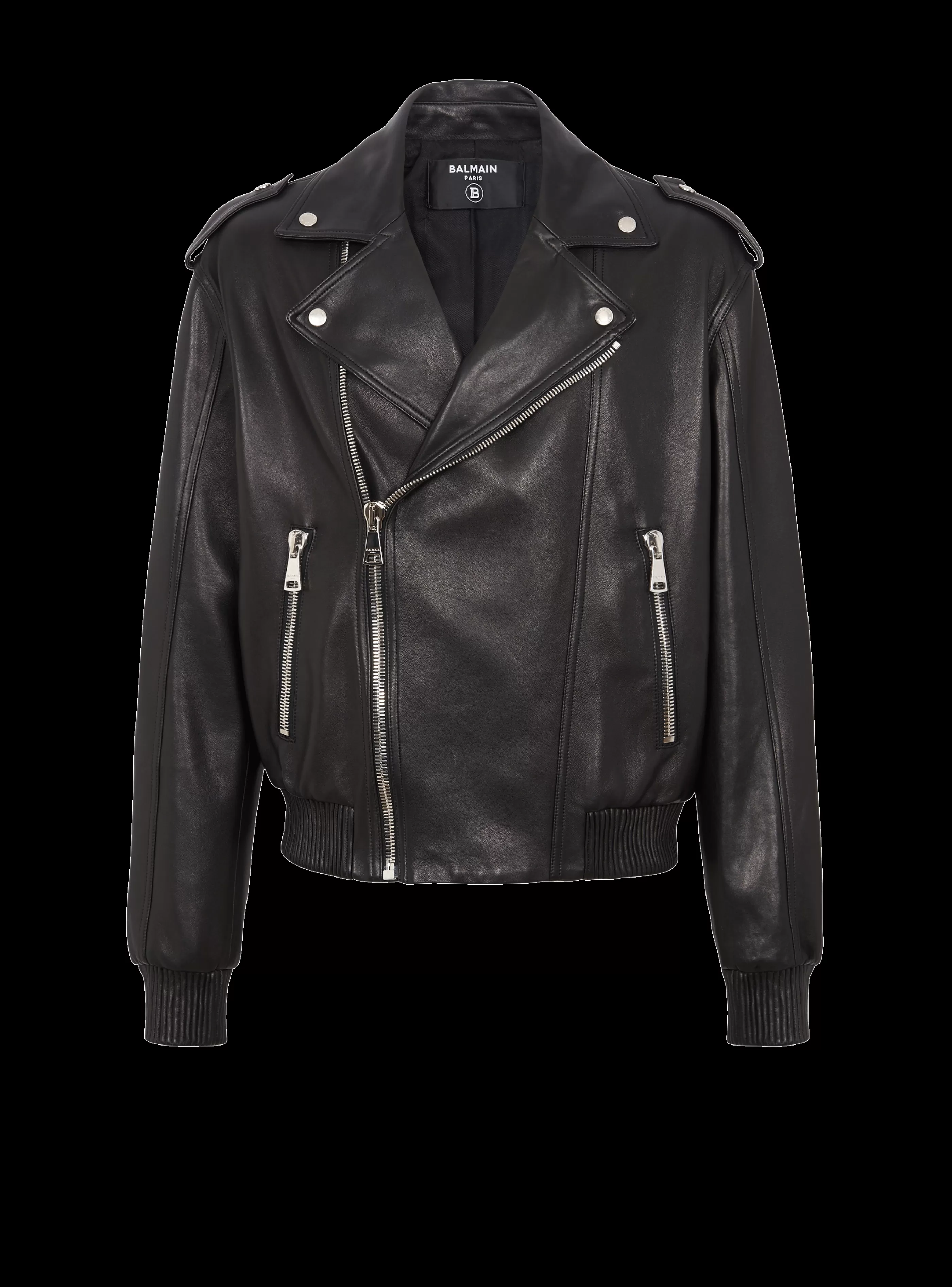 Balmain Capispalla-Leather Bomber Jacket black