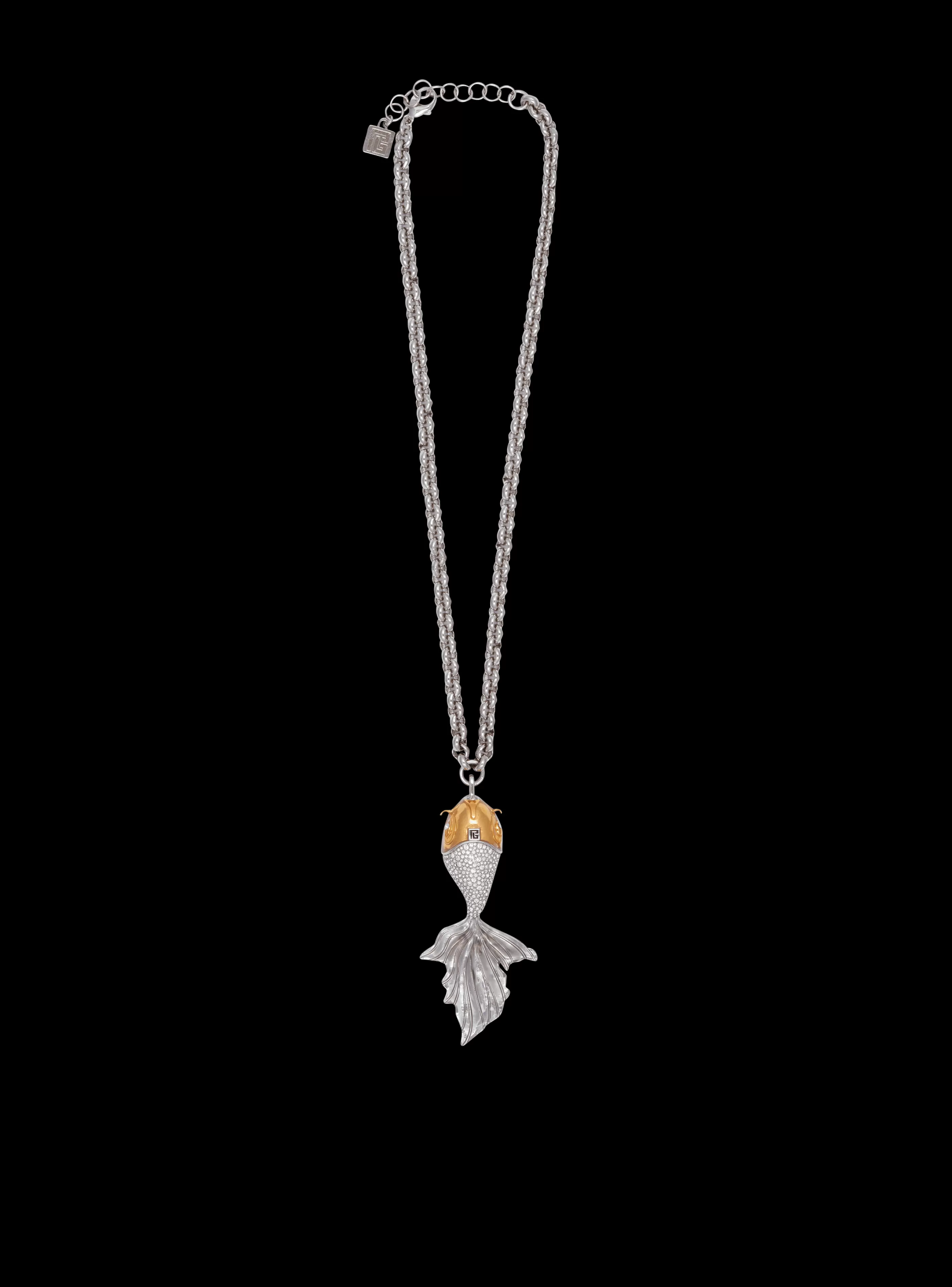 Balmain Gioielli Moda-Long Carp Necklace In Brass And Crystals silver