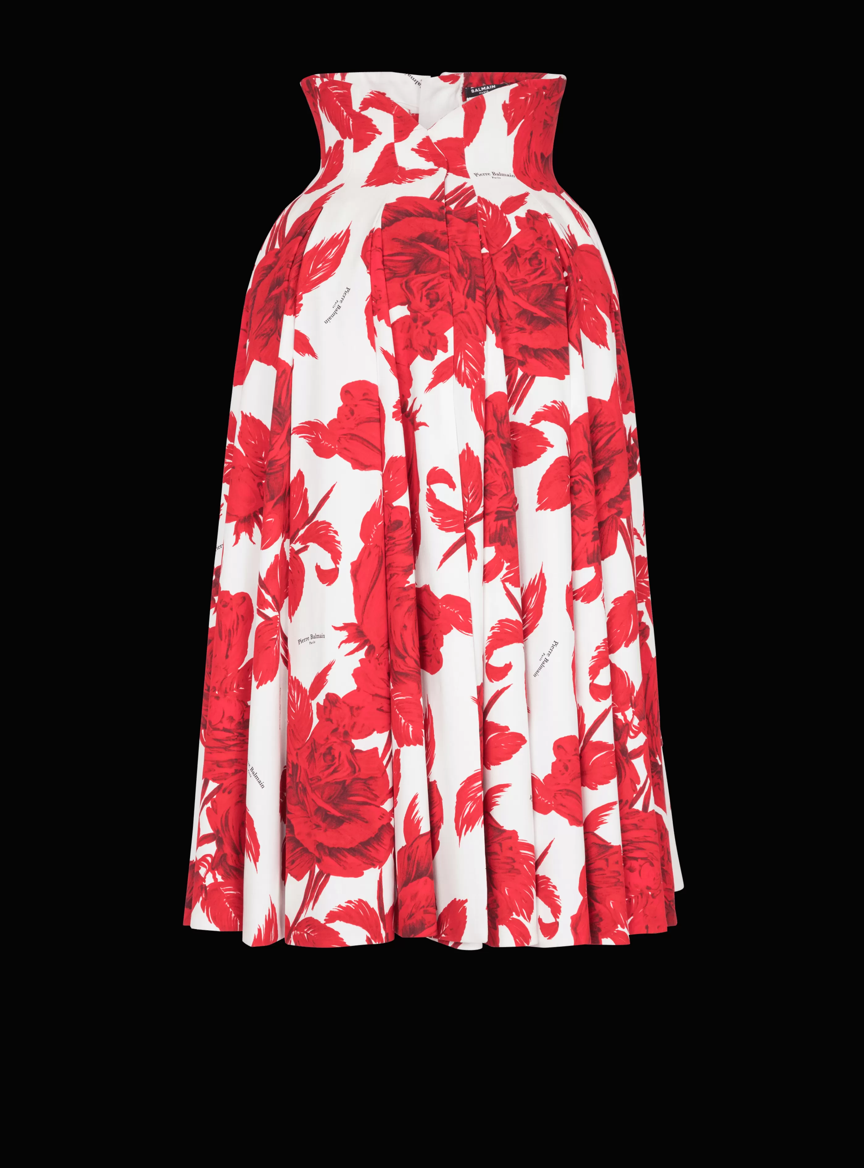 Balmain Gonne-Long Pleated Crepe Tulip Skirt red