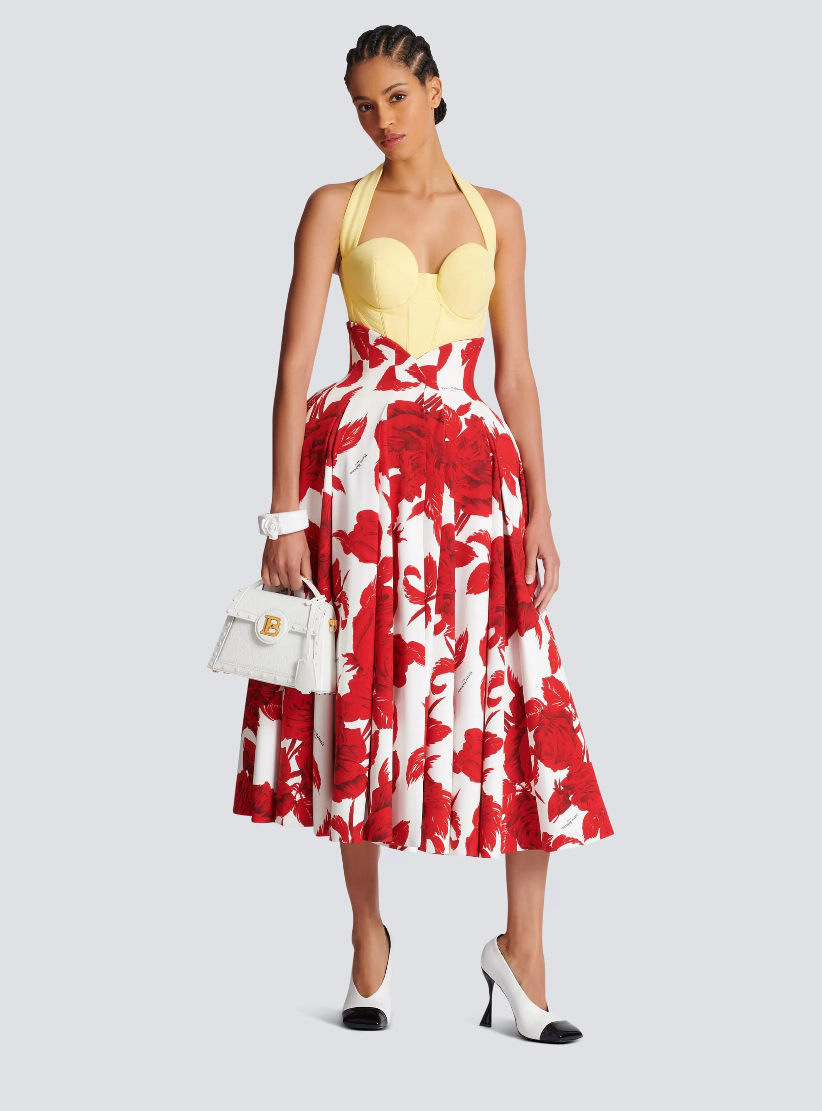 Balmain Gonne-Long Pleated Crepe Tulip Skirt red