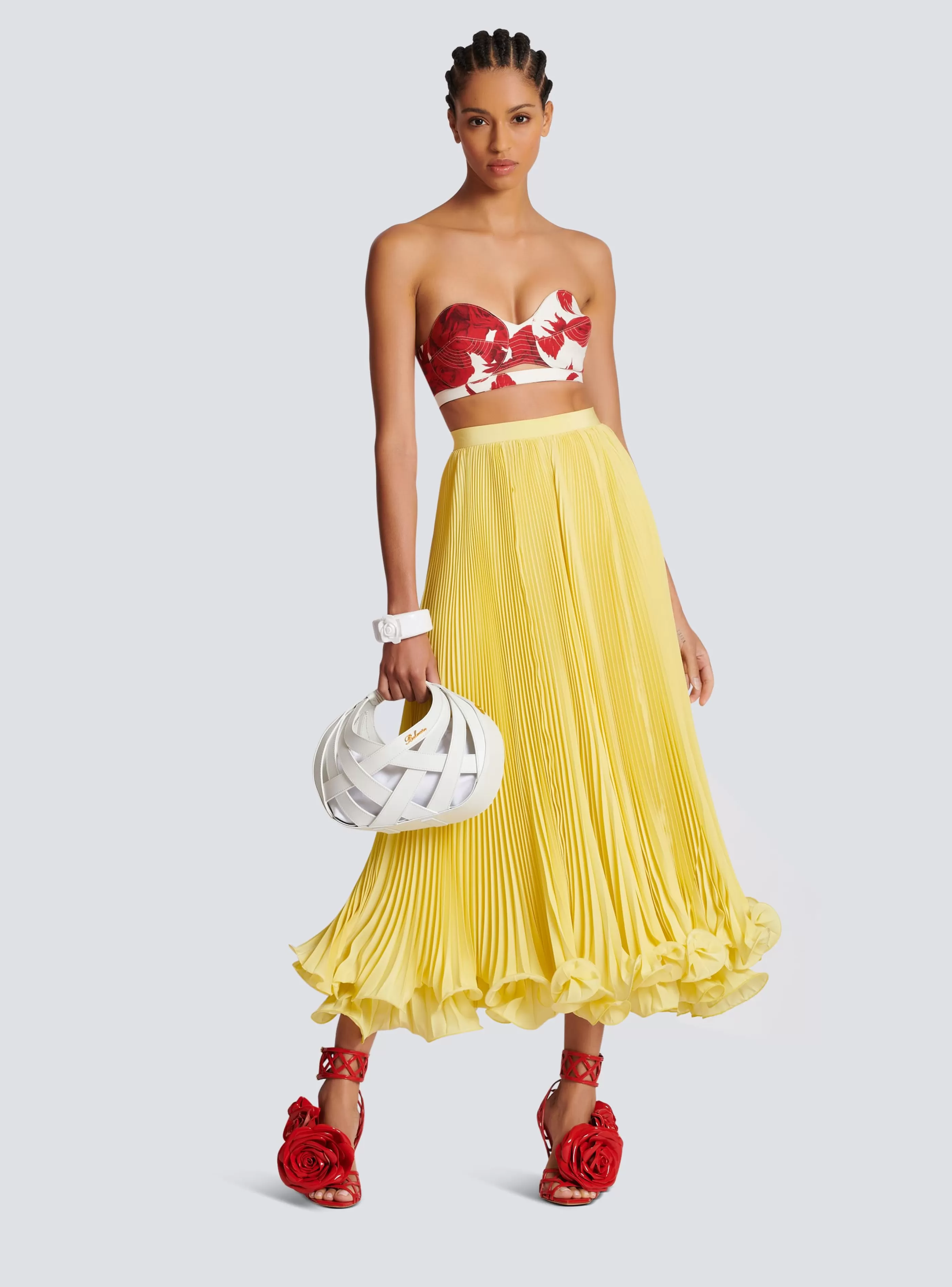 Balmain Gonne-Long Pleated Skirt With Ruffles yellow