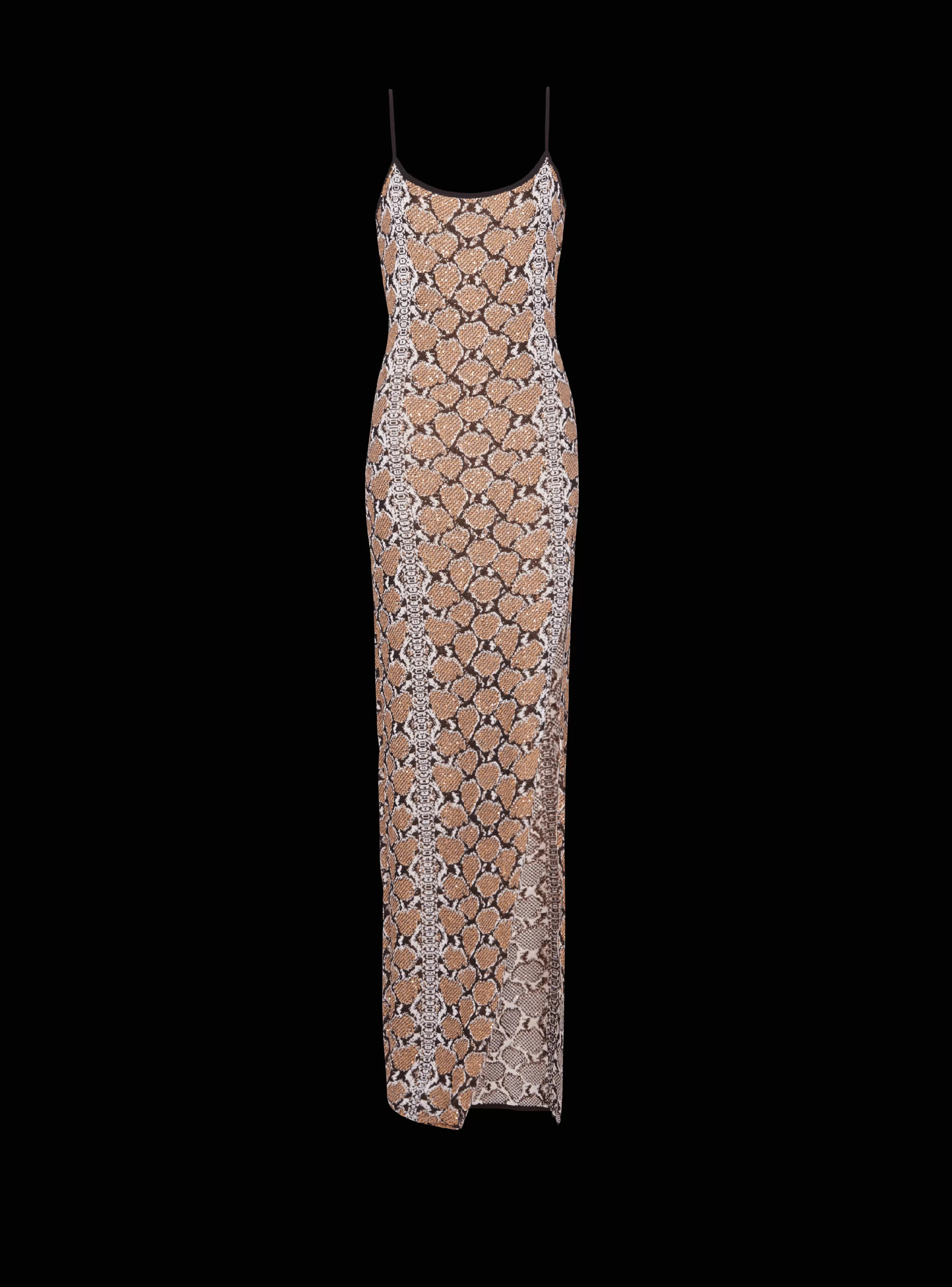 Balmain Maglieria | Abiti-Long Strappy Snakeskin Knit Dress brown