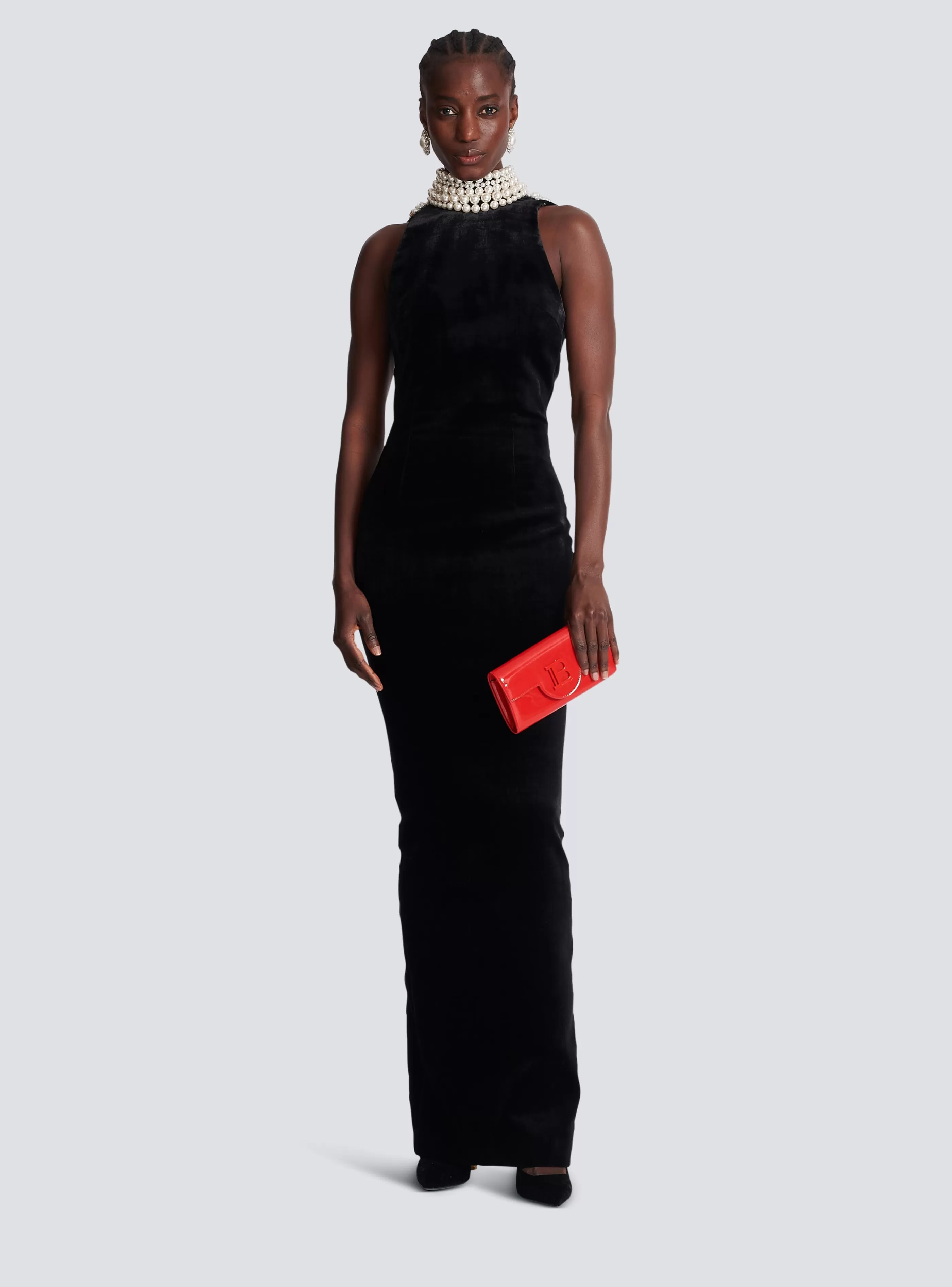 Balmain Abiti-Long Velvet Halterneck Dress black