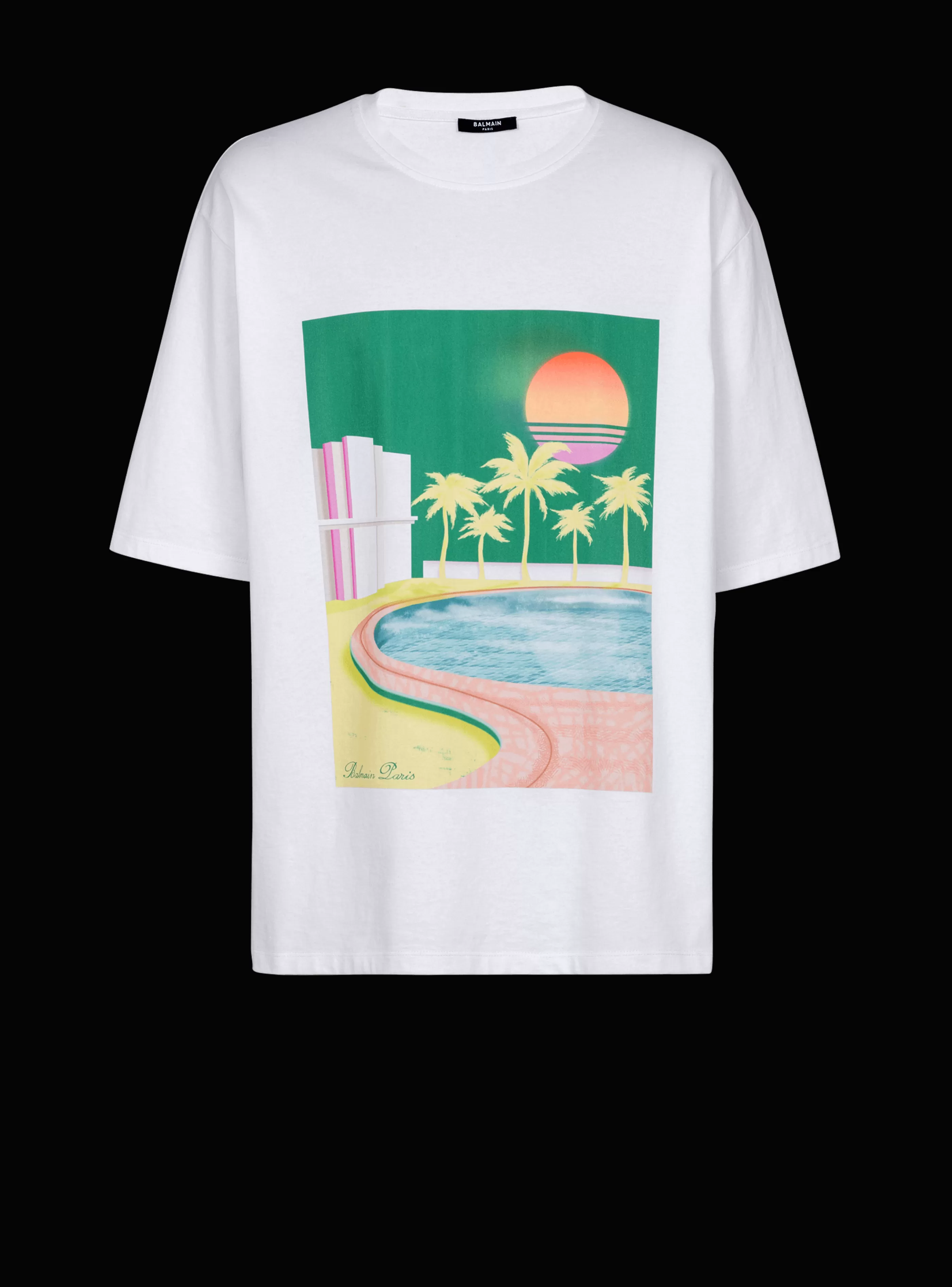 Balmain T-Shirts-Loose Postcard Printed T-shirt white