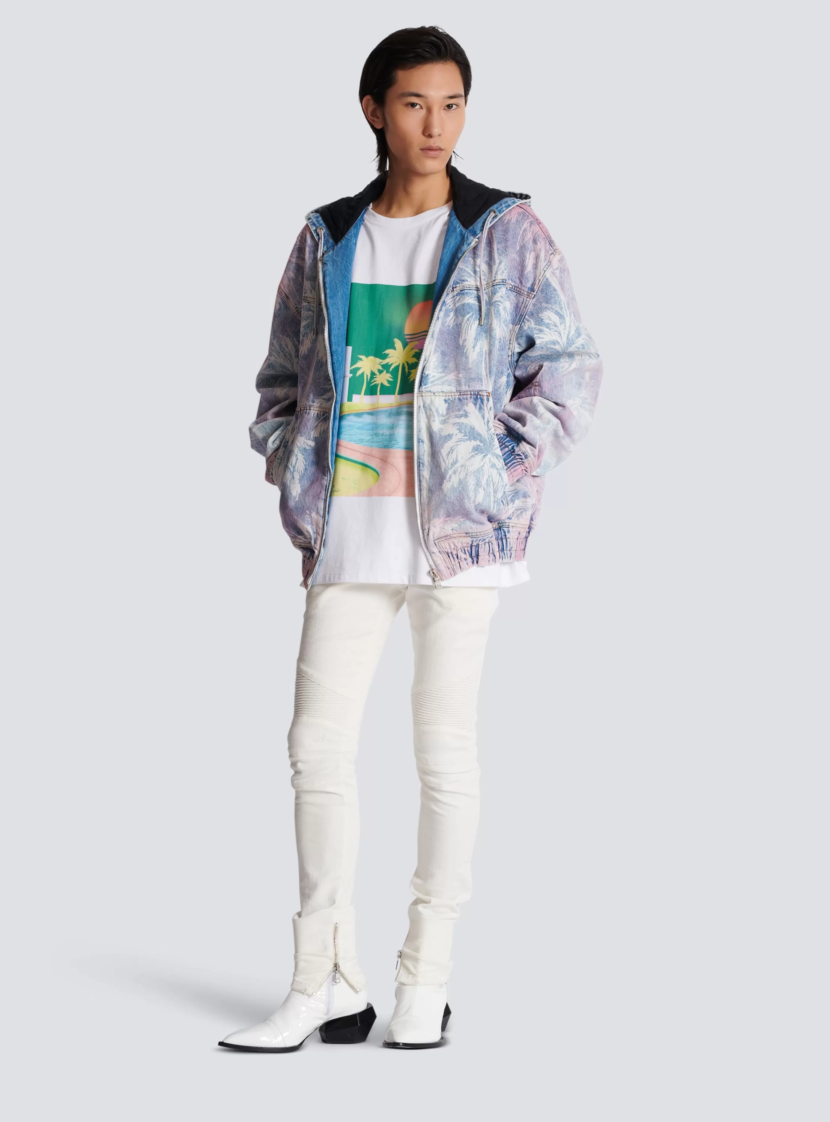 Balmain T-Shirts-Loose Postcard Printed T-shirt white