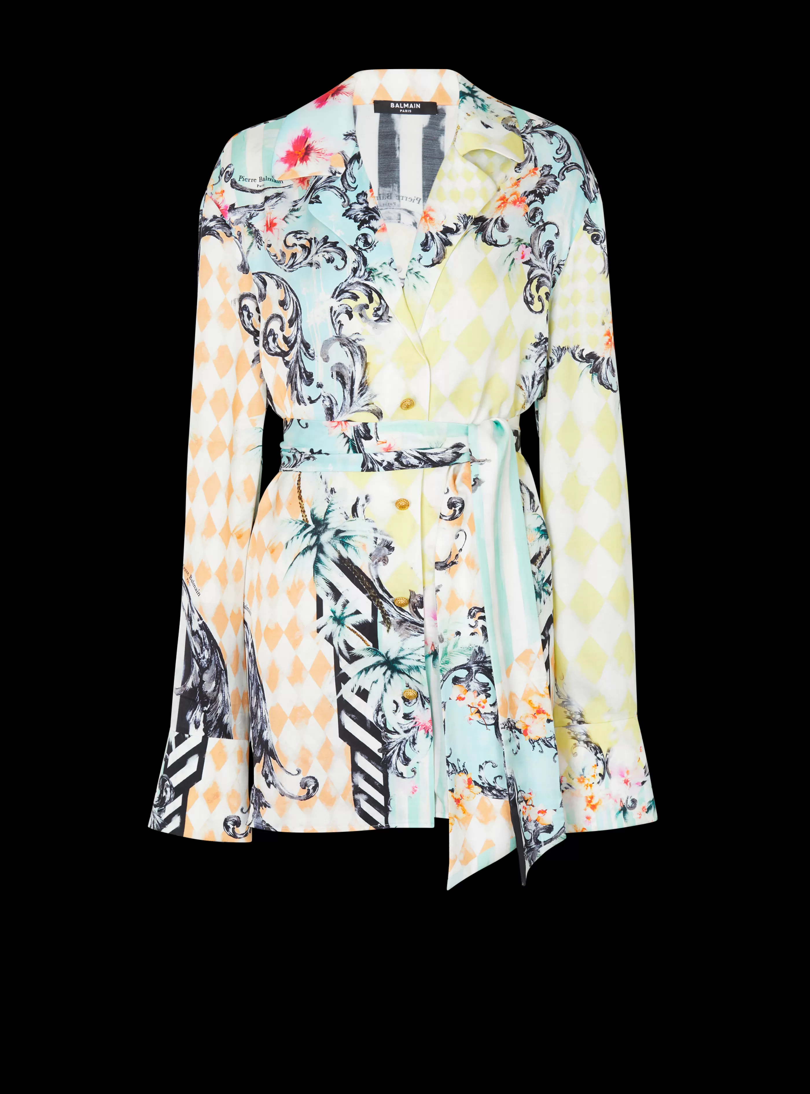 Balmain Top E Camicie-Loose Belted Shirt With Baroque Print multicolor