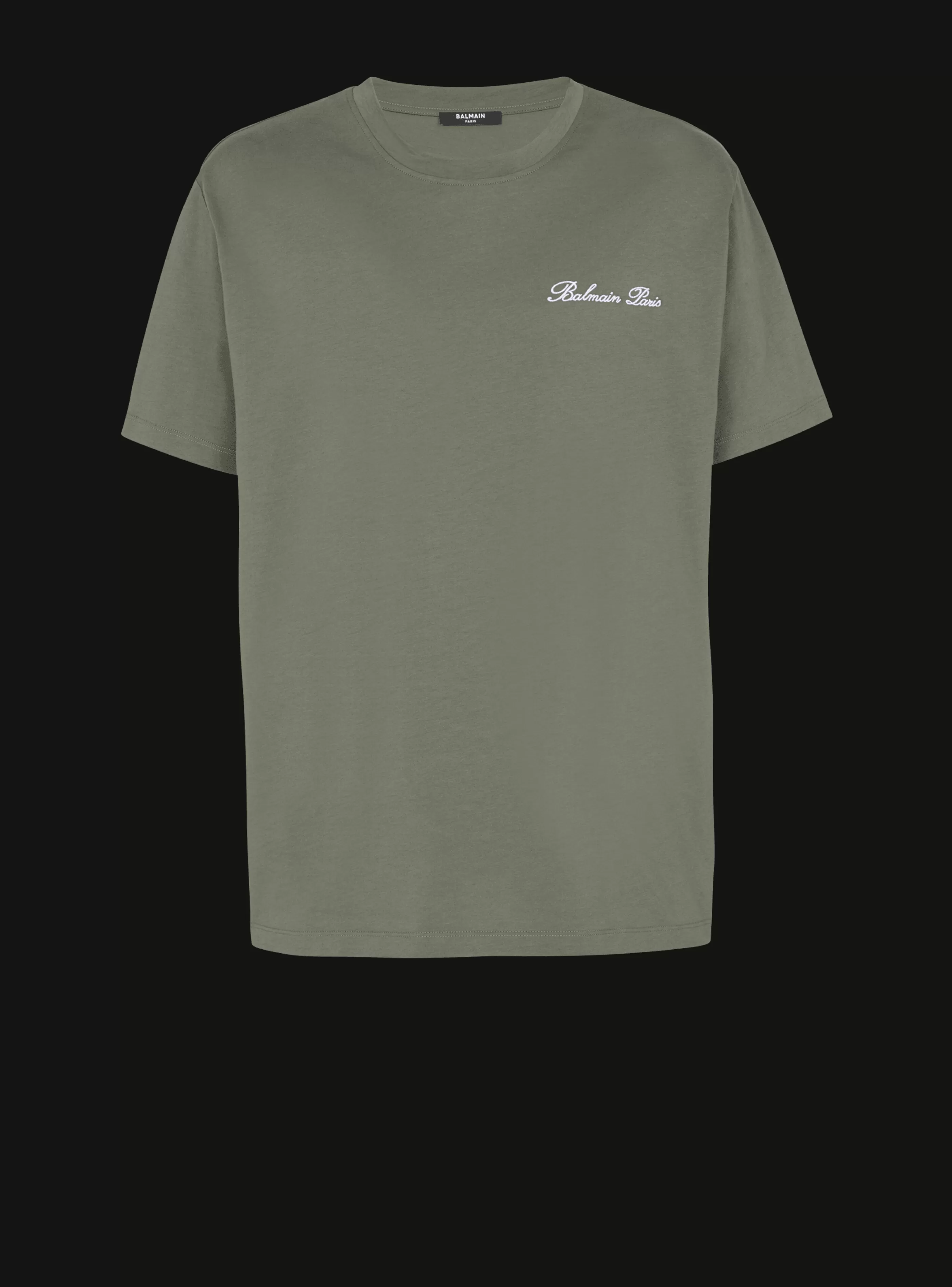 Balmain Abbigliamento Sportivo | T-Shirts-Loose T-shirt With Signature Embroidery khaki