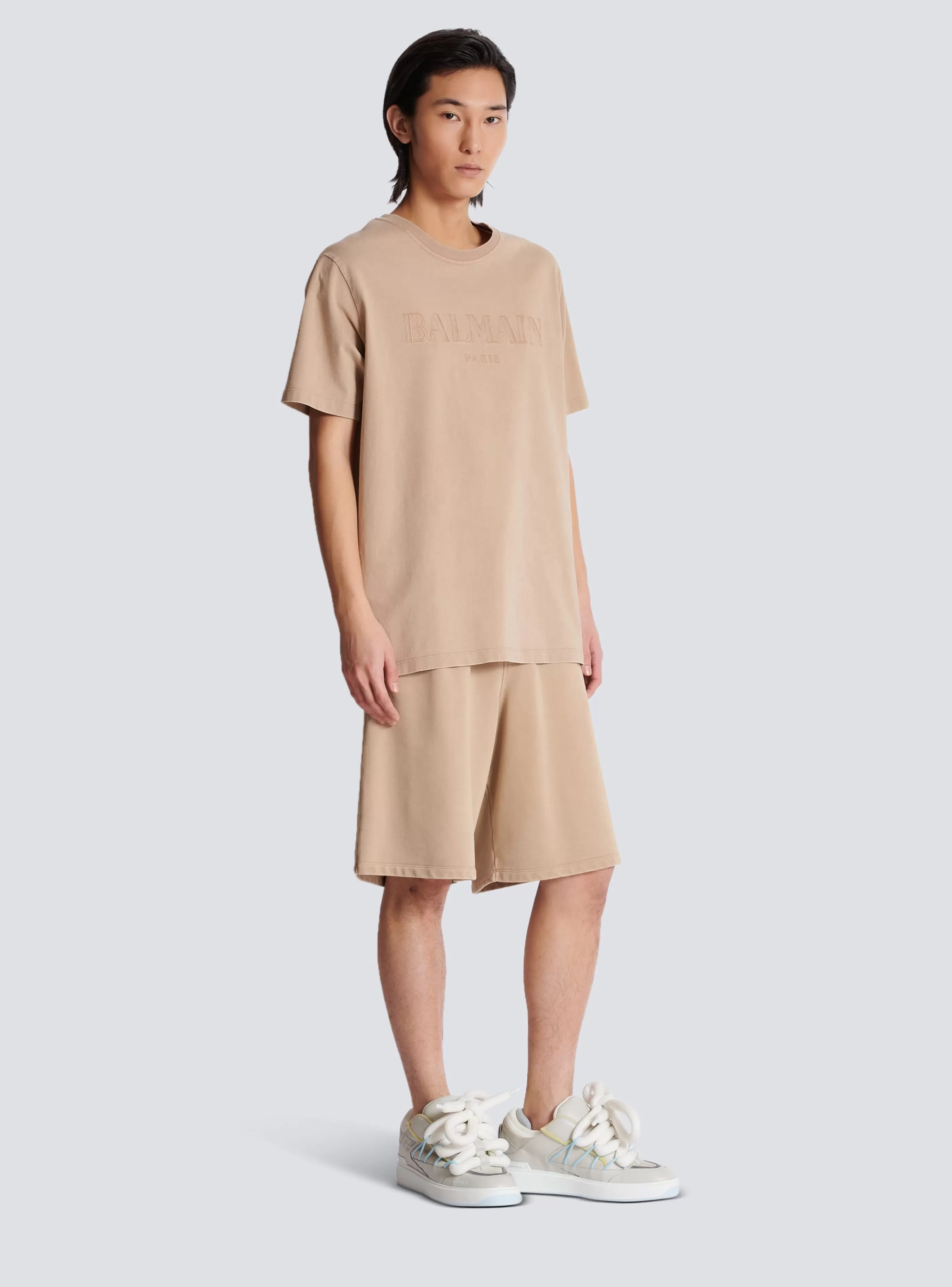 Balmain Abbigliamento Sportivo | T-Shirts-Loose T-shirt With Vintage Embroidery beige