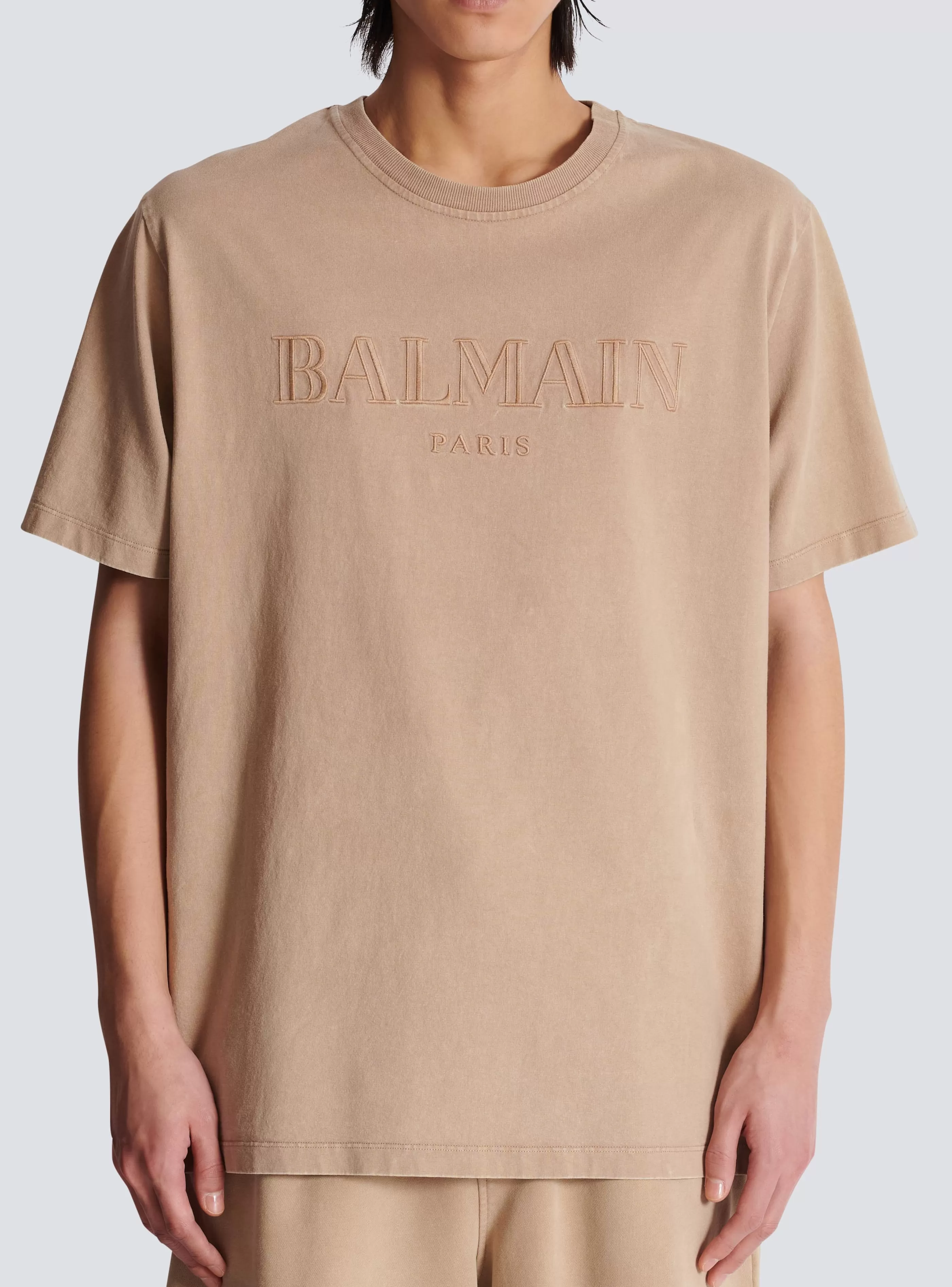 Balmain Abbigliamento Sportivo | T-Shirts-Loose T-shirt With Vintage Embroidery beige