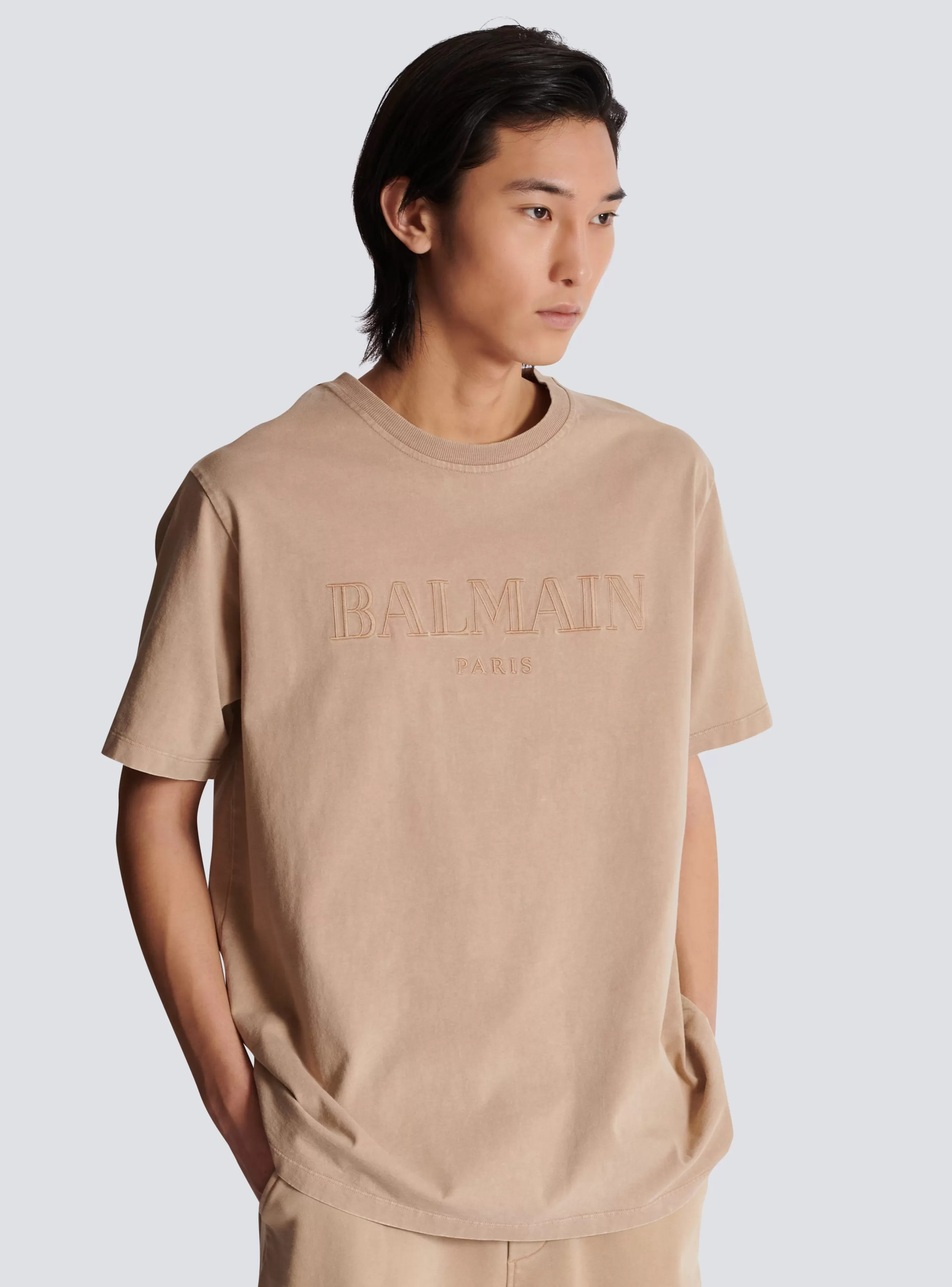 Balmain Abbigliamento Sportivo | T-Shirts-Loose T-shirt With Vintage Embroidery beige