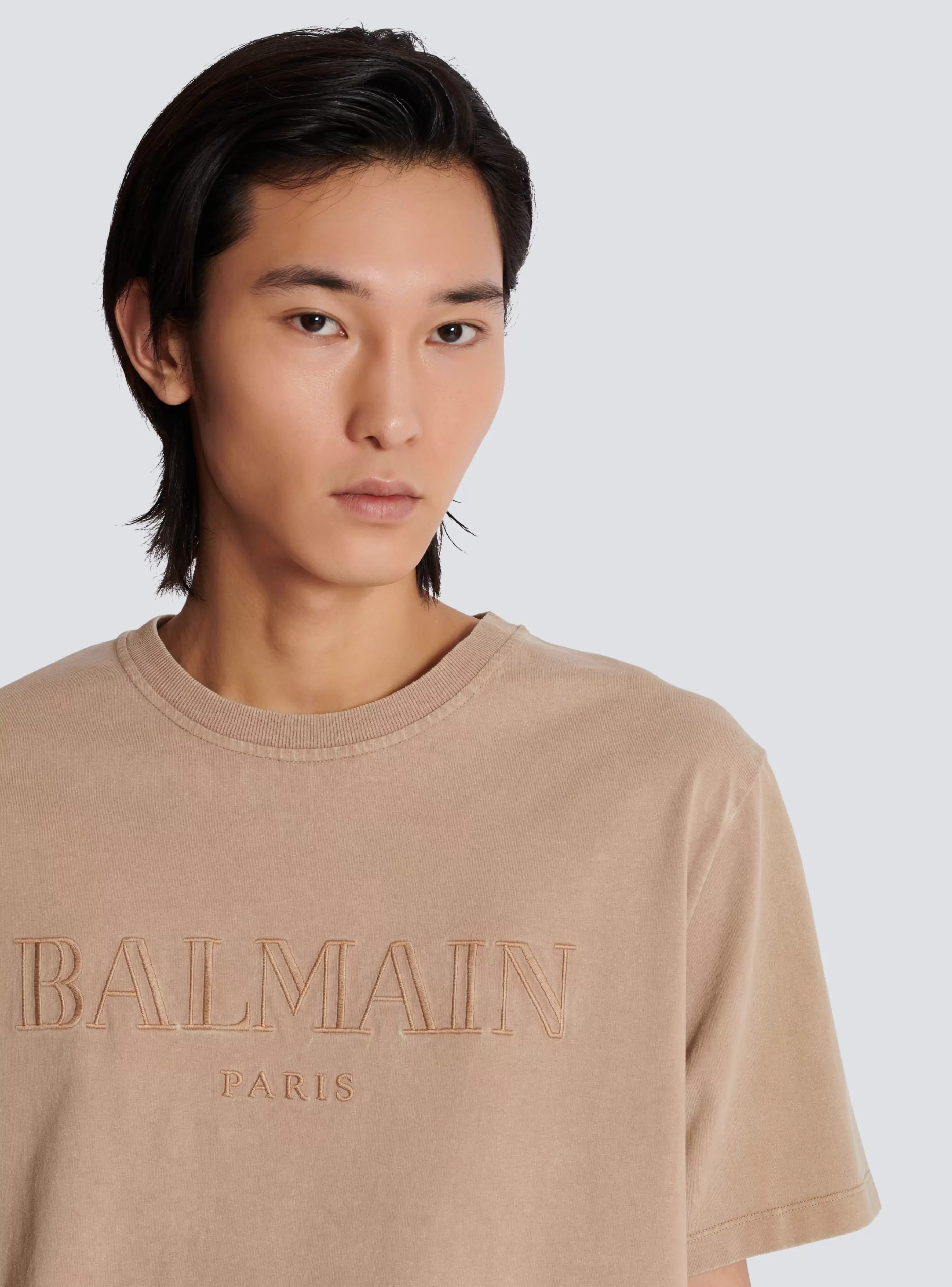 Balmain Abbigliamento Sportivo | T-Shirts-Loose T-shirt With Vintage Embroidery beige