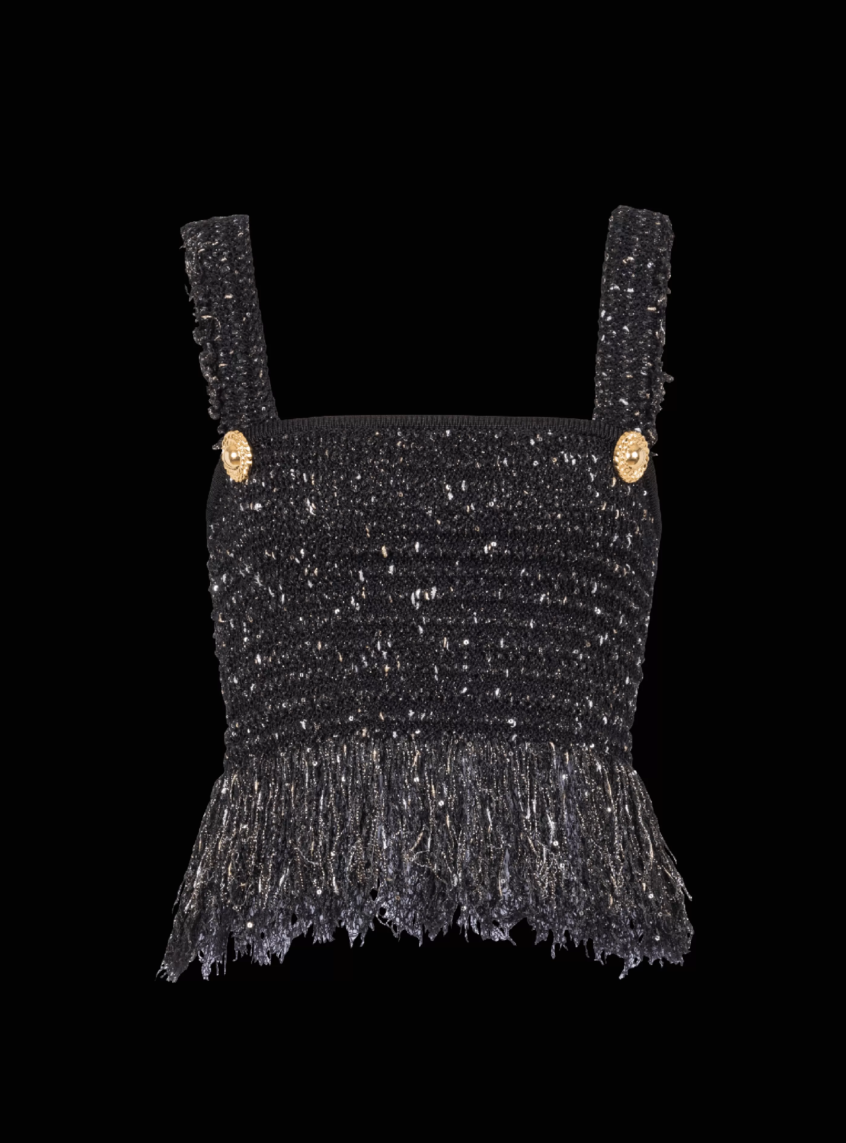 Balmain Top E Camicie-Lurex Tweed Strappy Top black