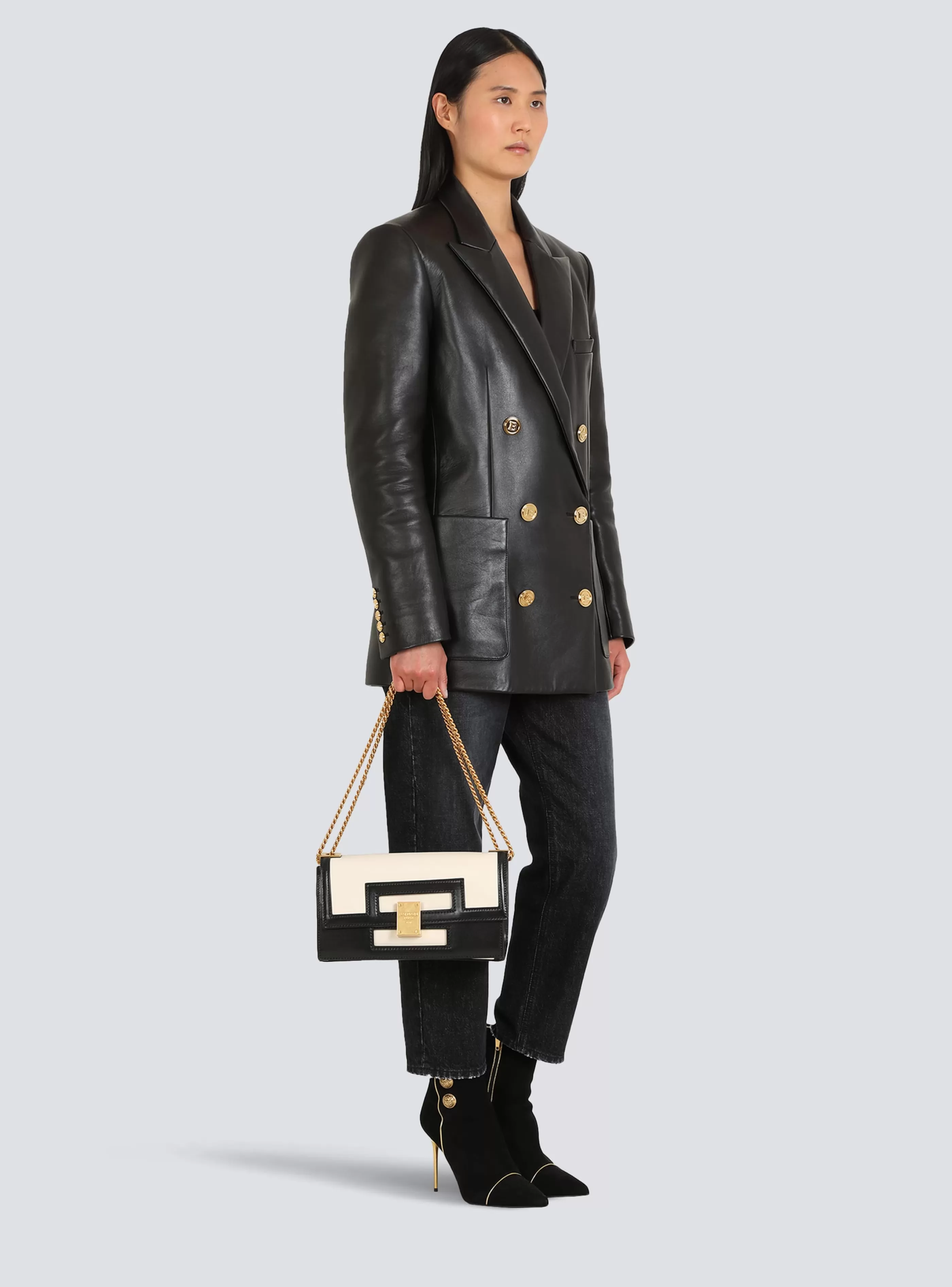 Balmain Borse A Tracolla | Borse 1945 Heritage-Medium-sized Black And Leather 1945 Heritage Bag white