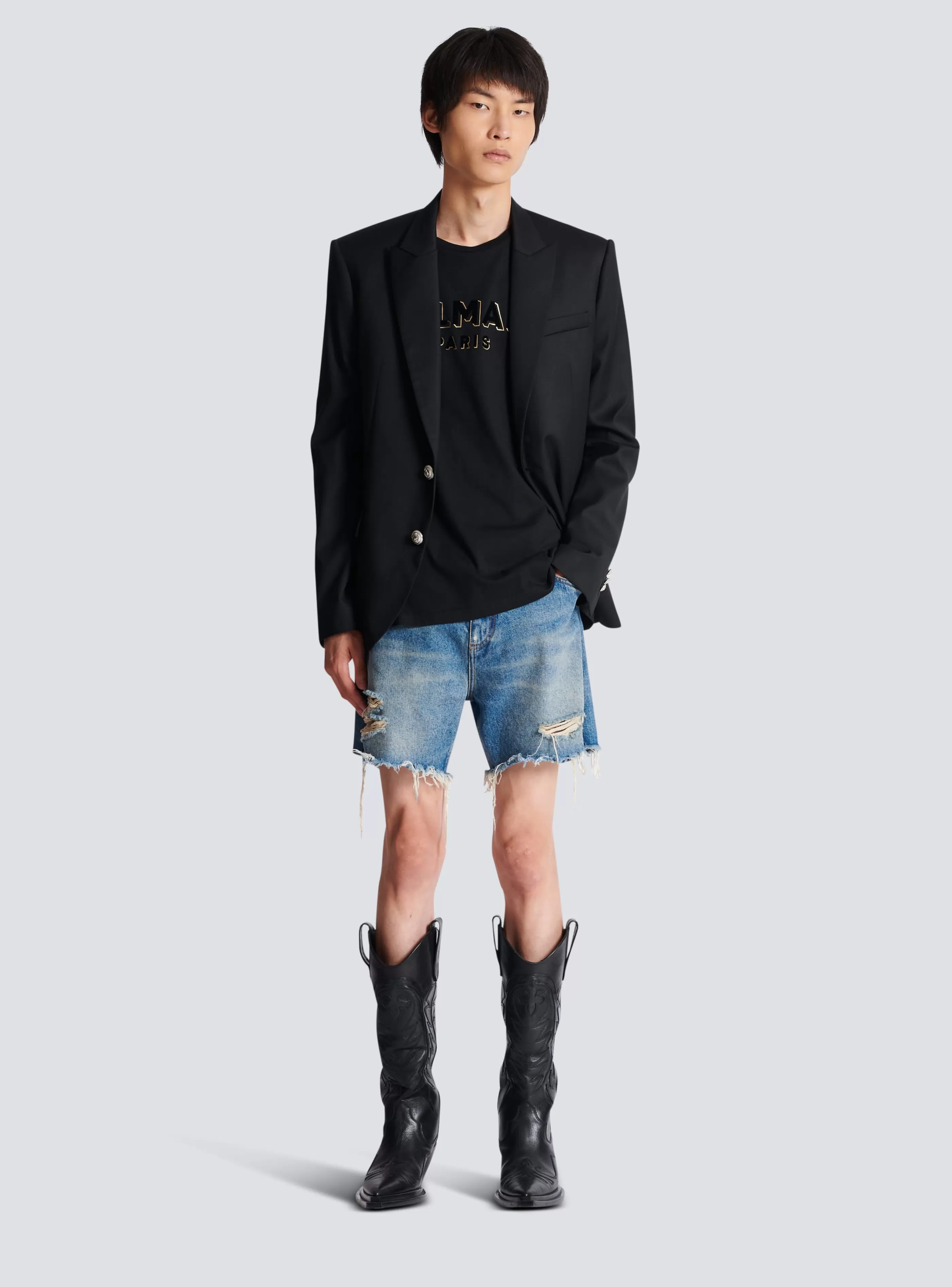 Balmain Abbigliamento Sportivo | T-Shirts-Metallic Flocked T-shirt black
