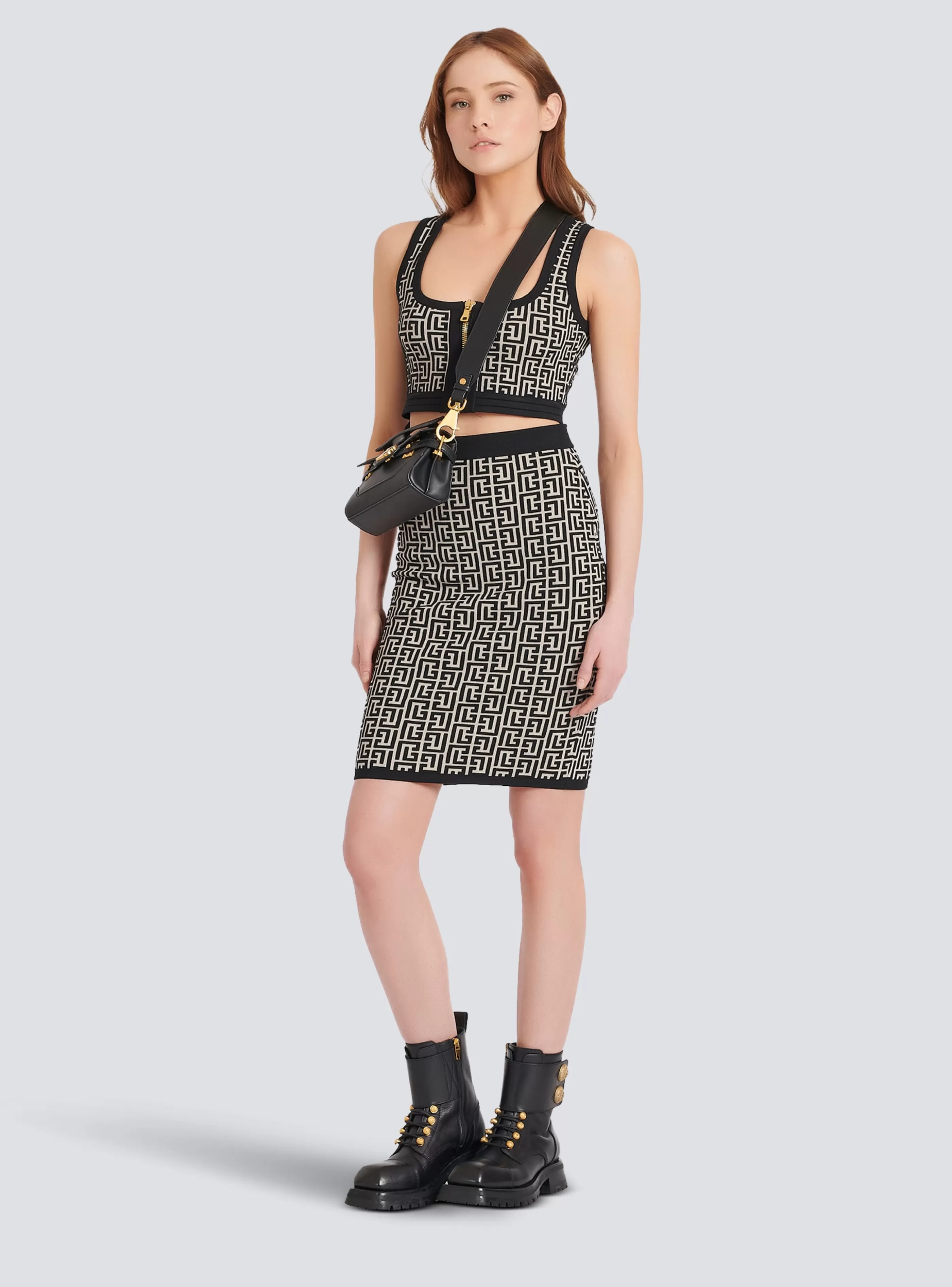 Balmain Gonne-Mid-length Knit Skirt With Monogram black