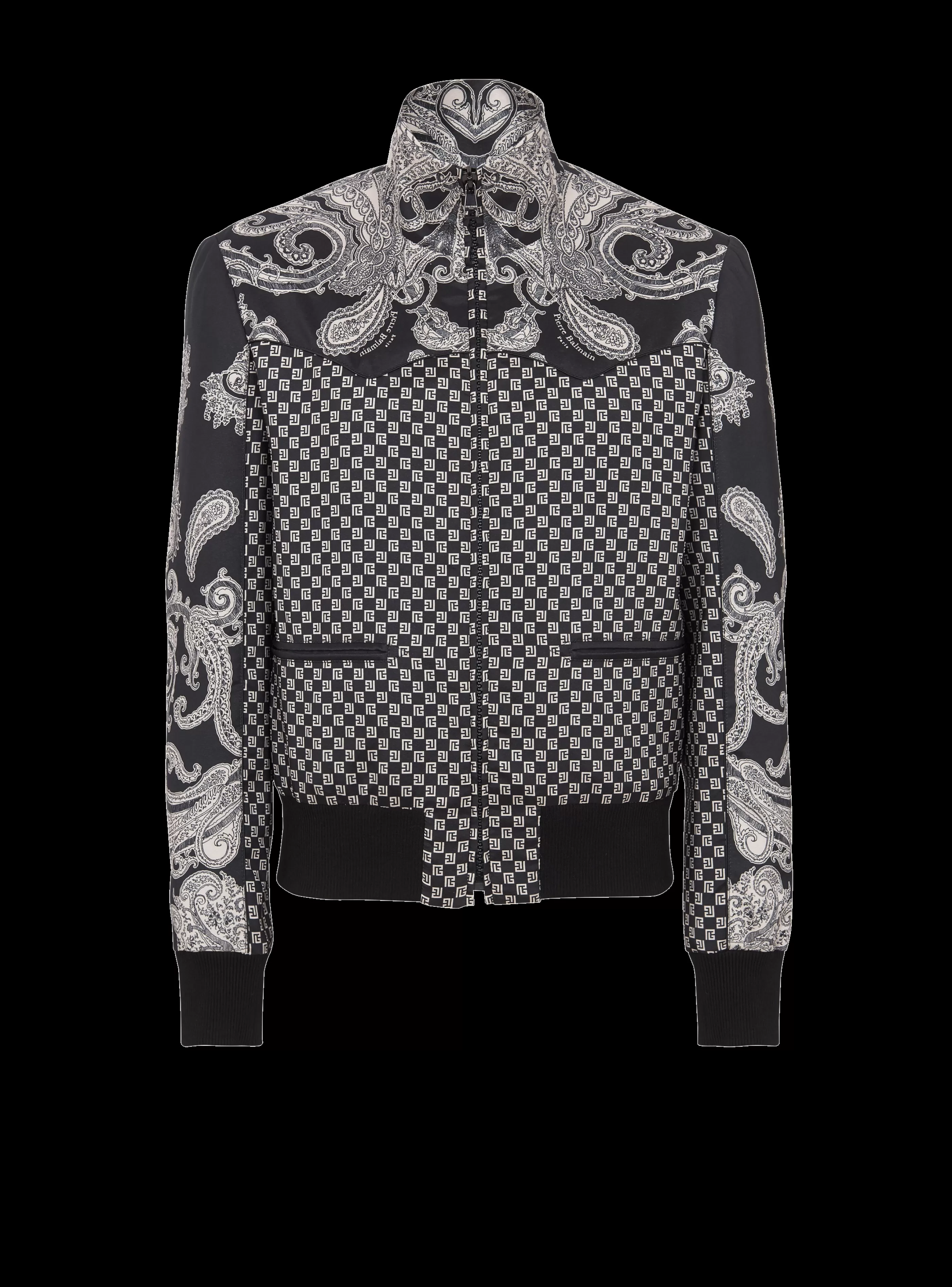 Balmain Capispalla-Mini Monogram And Paisley Bomber Jacket black