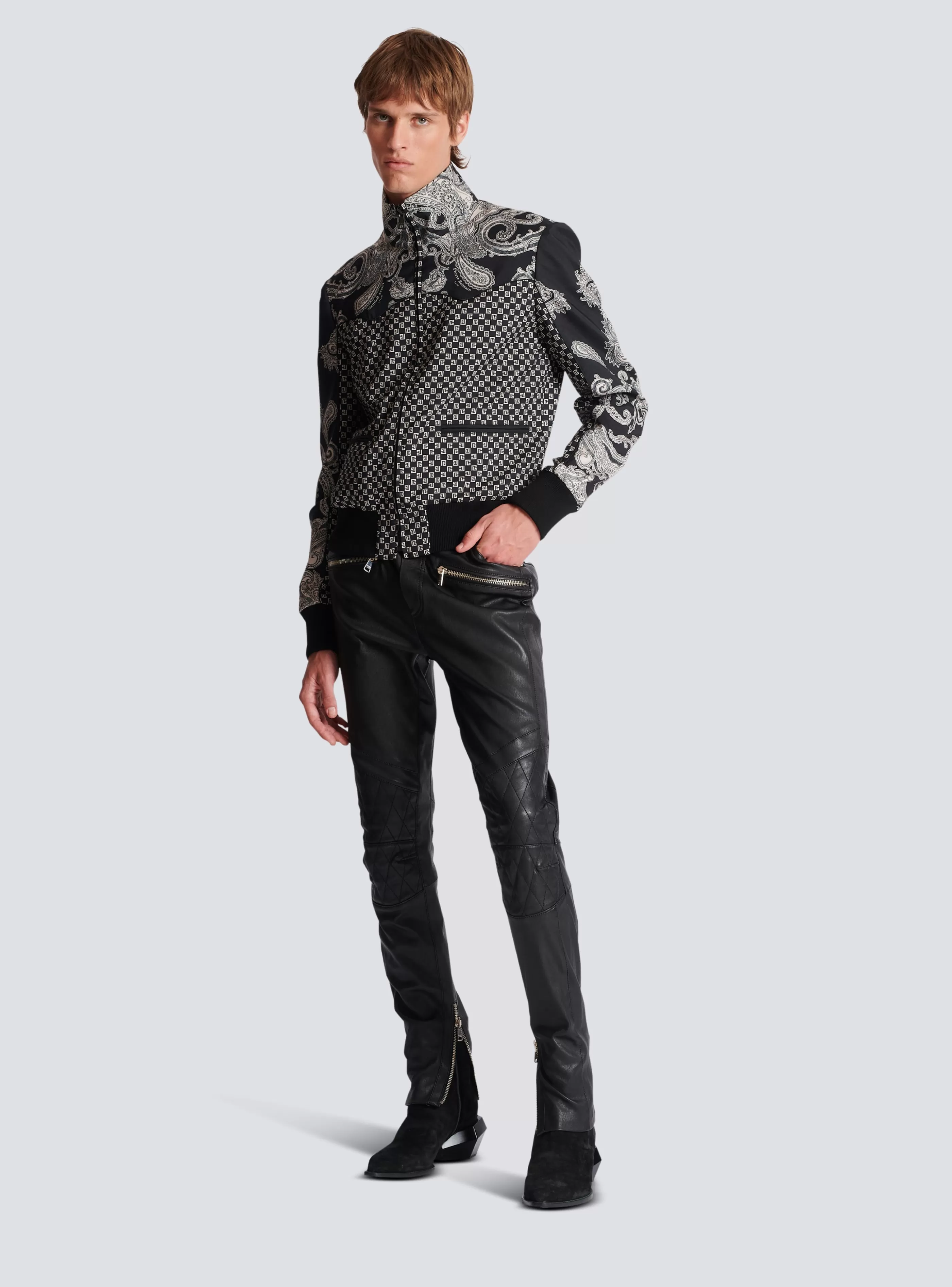 Balmain Capispalla-Mini Monogram And Paisley Bomber Jacket black