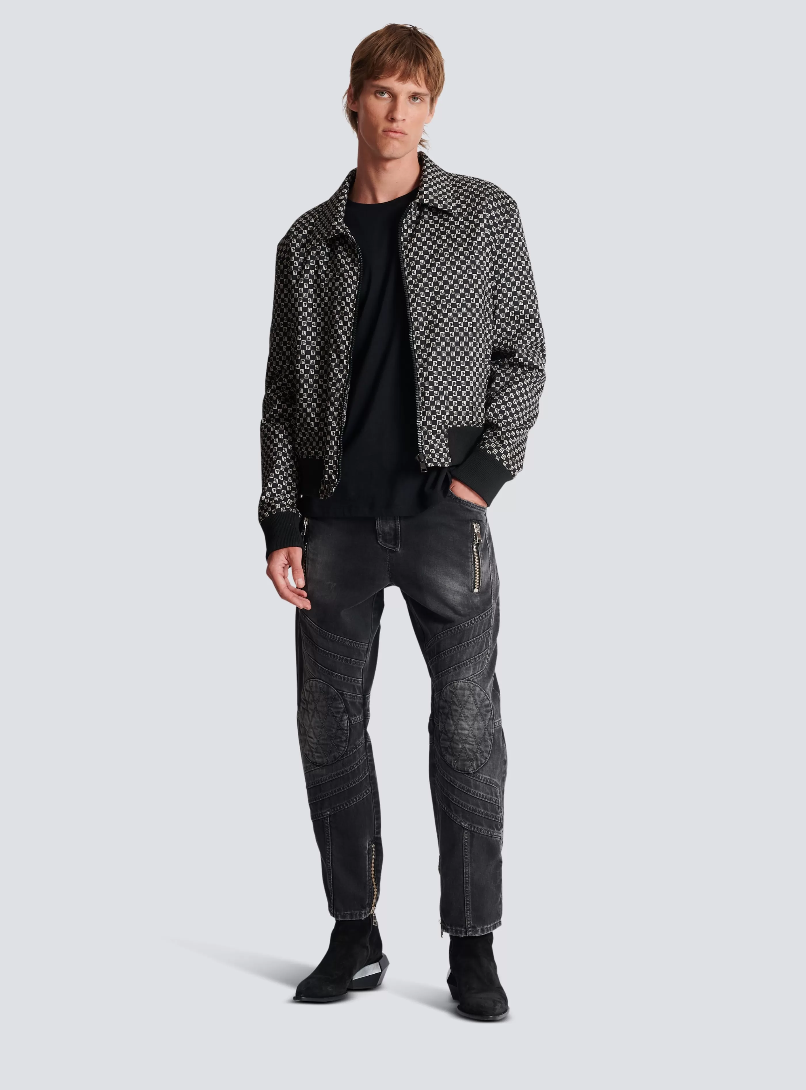 Balmain Capispalla-Mini Monogram Bomber Jacket black