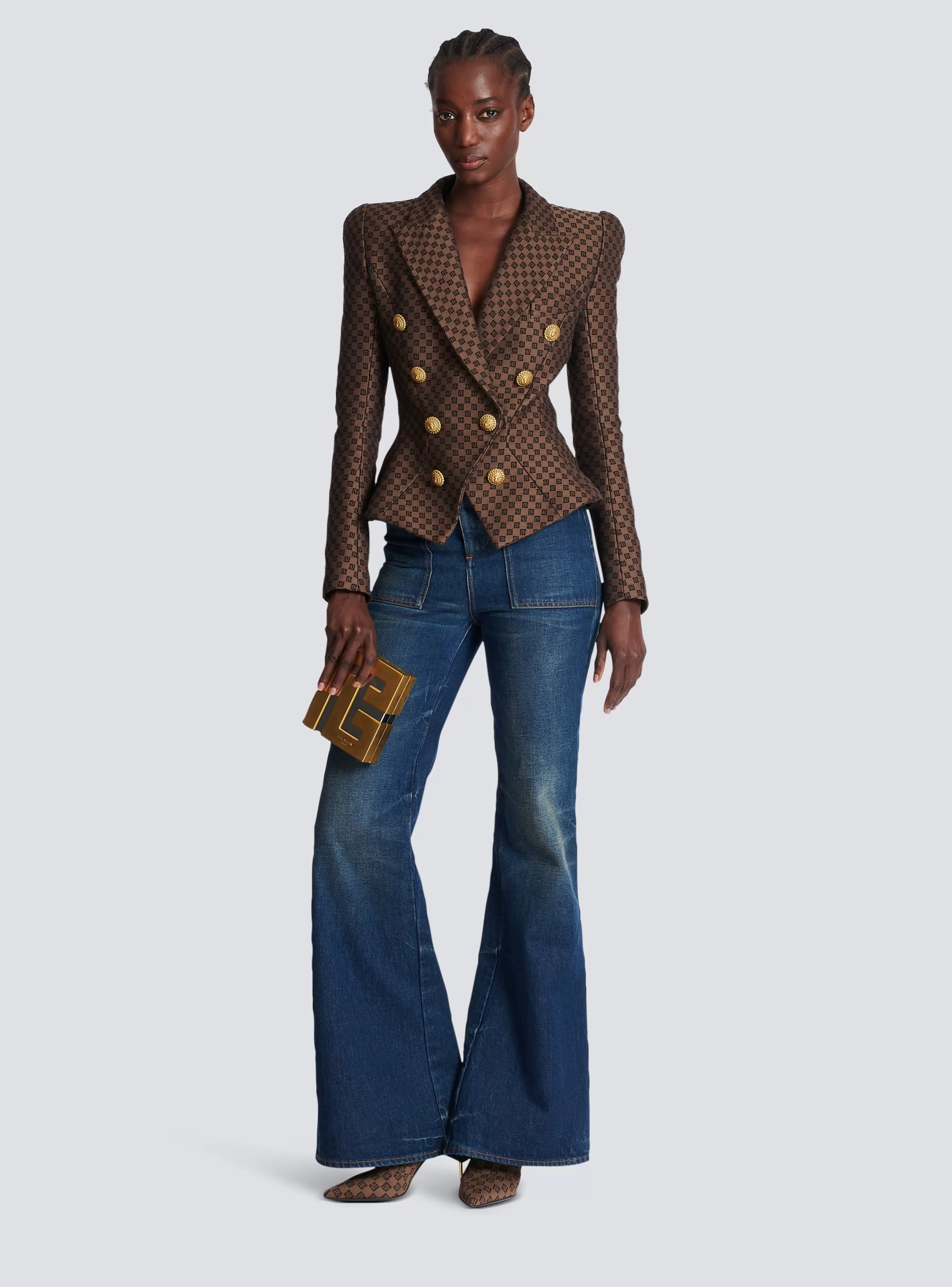 Balmain Giacche E Blazer-Mini Monogram Jacquard Jacket brown