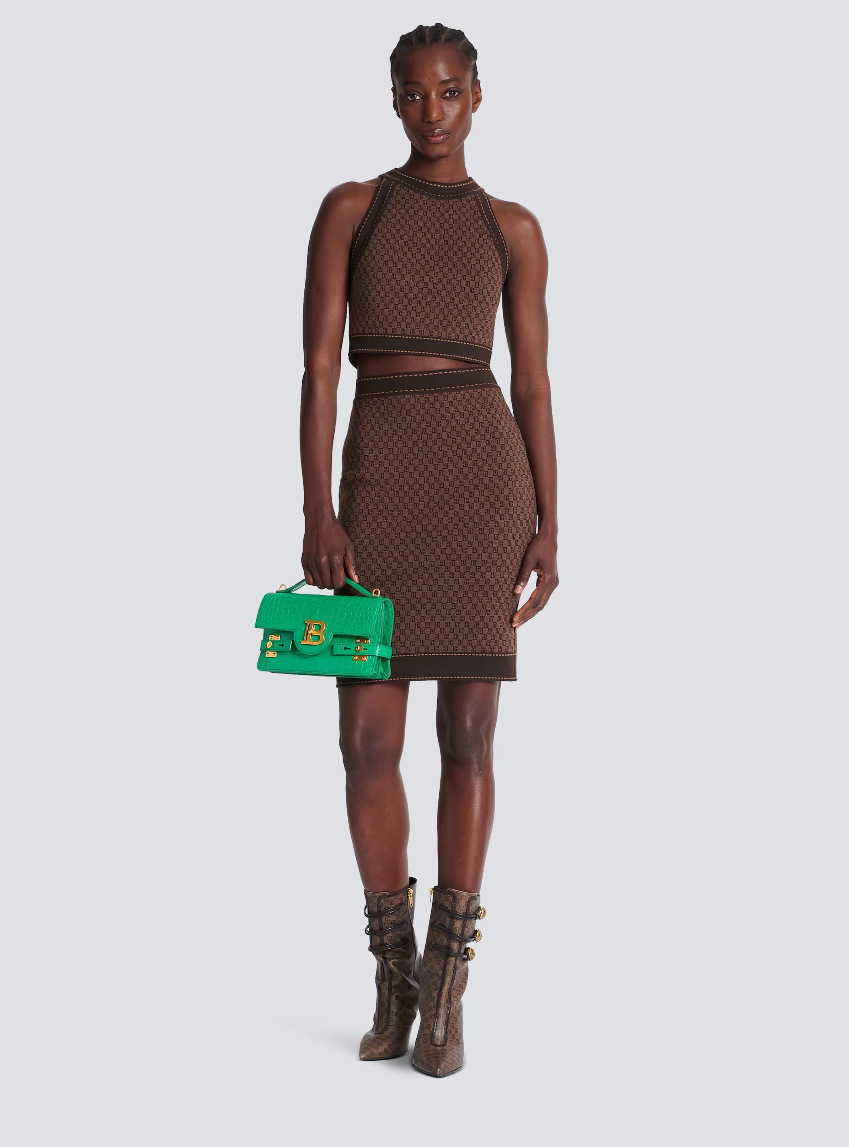 Balmain Maglieria | Top E Camicie-Mini Monogram Jacquard Top brown