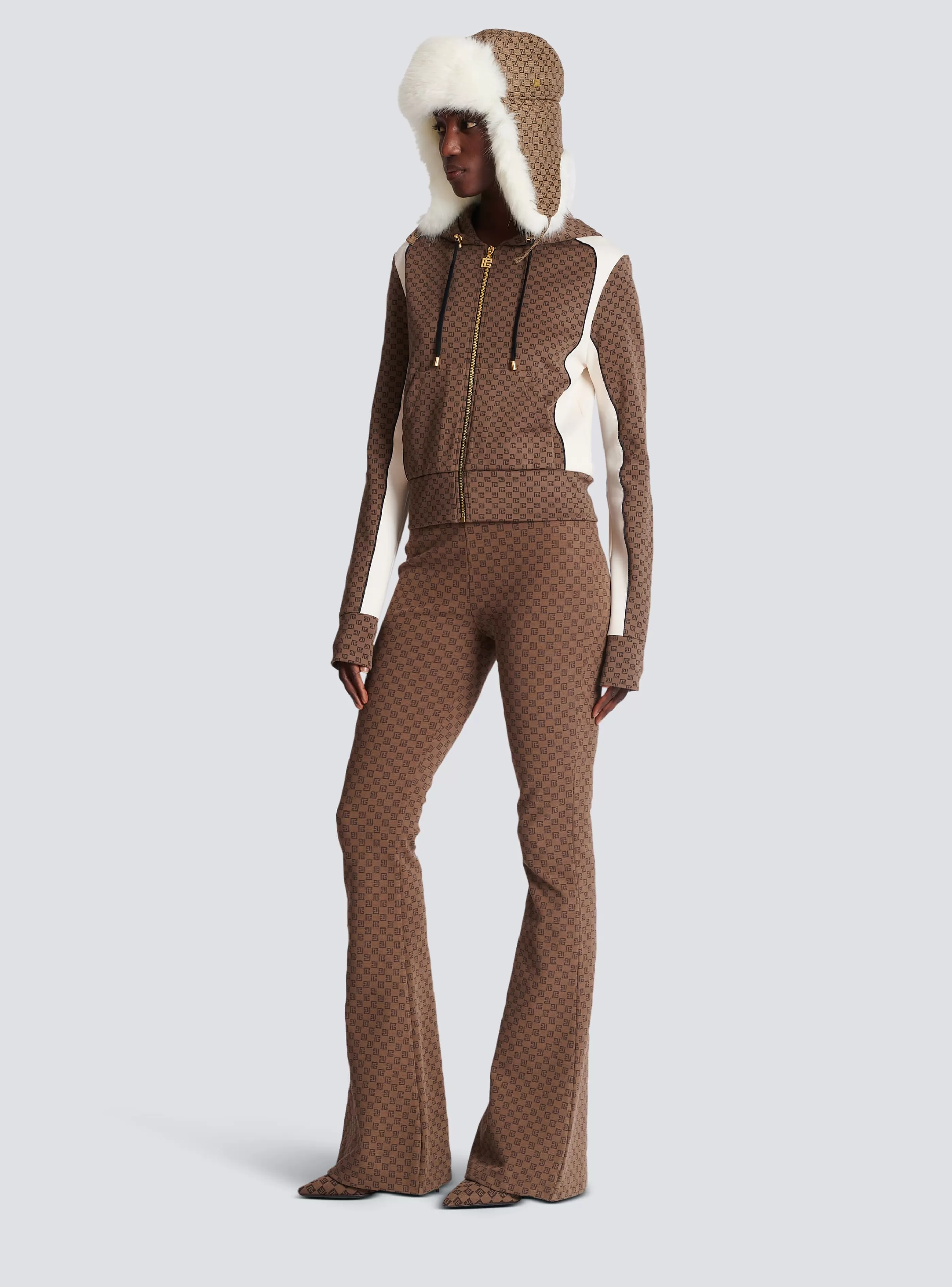 Balmain Pantaloni E Pantaloncini-Mini Monogram Knit Trousers brown