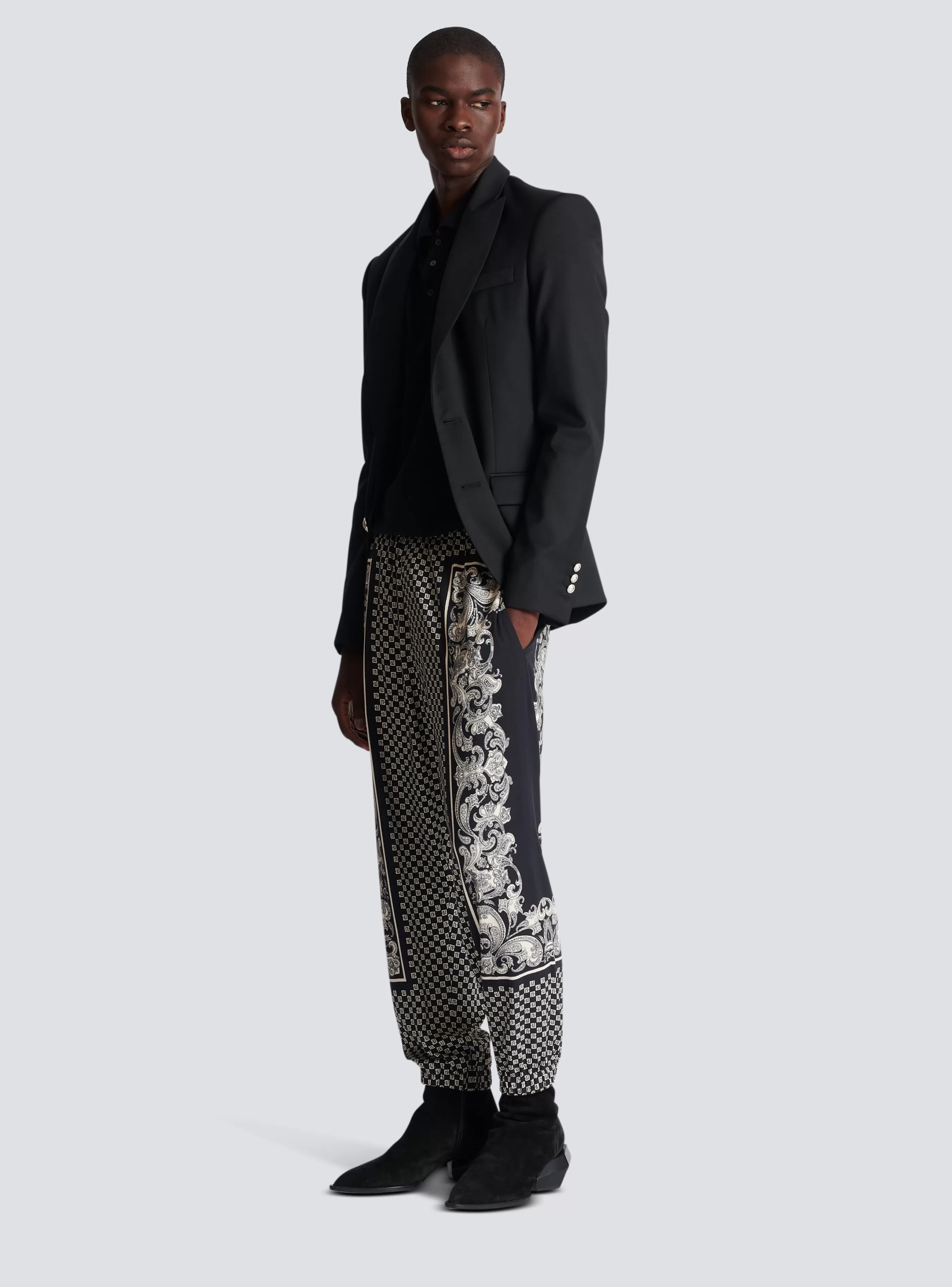 Balmain Pantaloni E Pantaloncini-Mini Monogram Paisley Print Trousers black