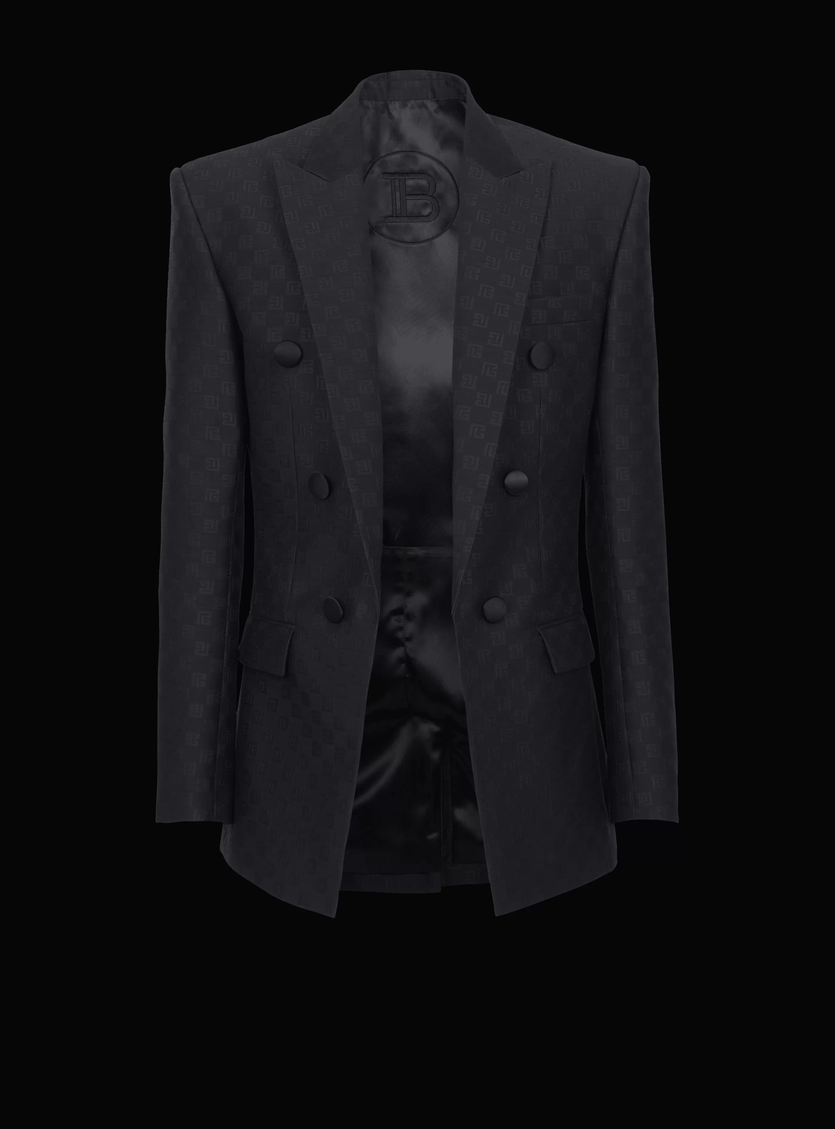Balmain Giacche E Blazers-Mini Monogram Satin Jacket black