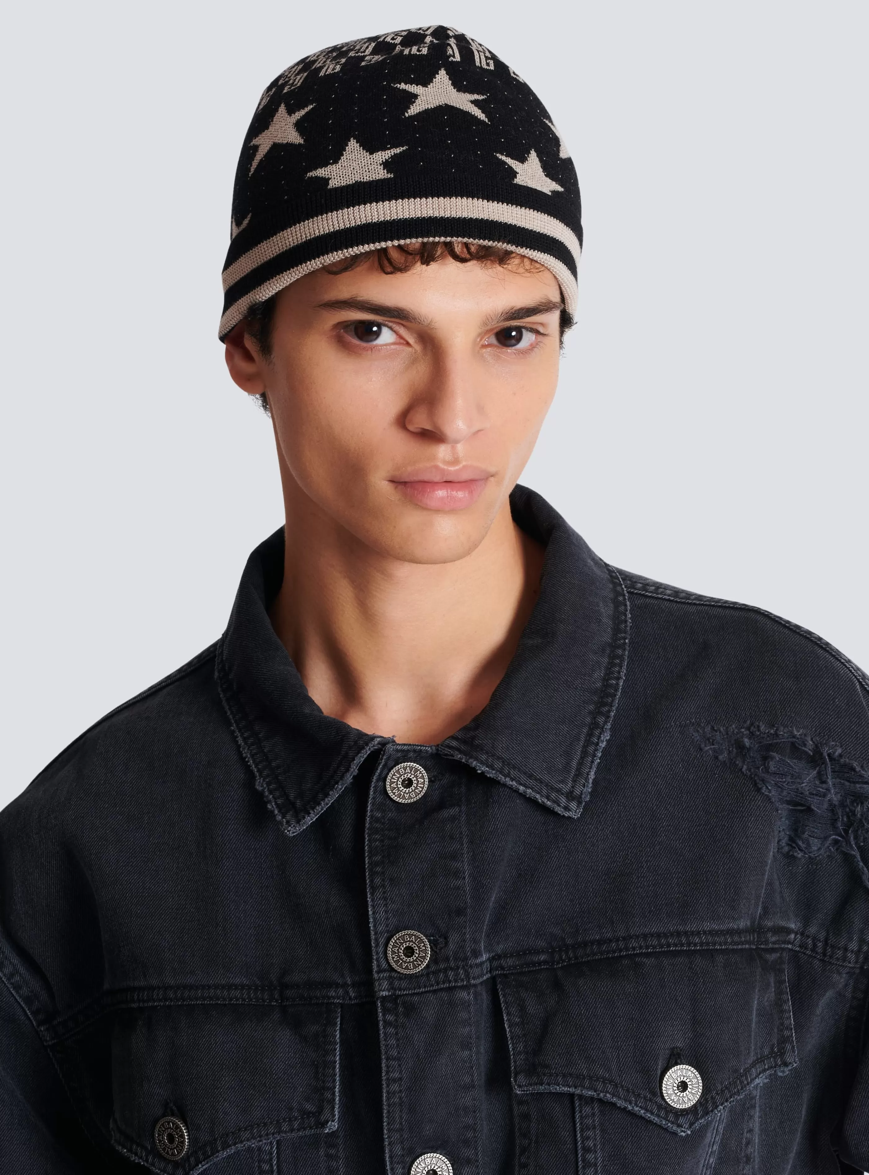 Balmain Cappelli-Mini Monogram Stars Beanie black